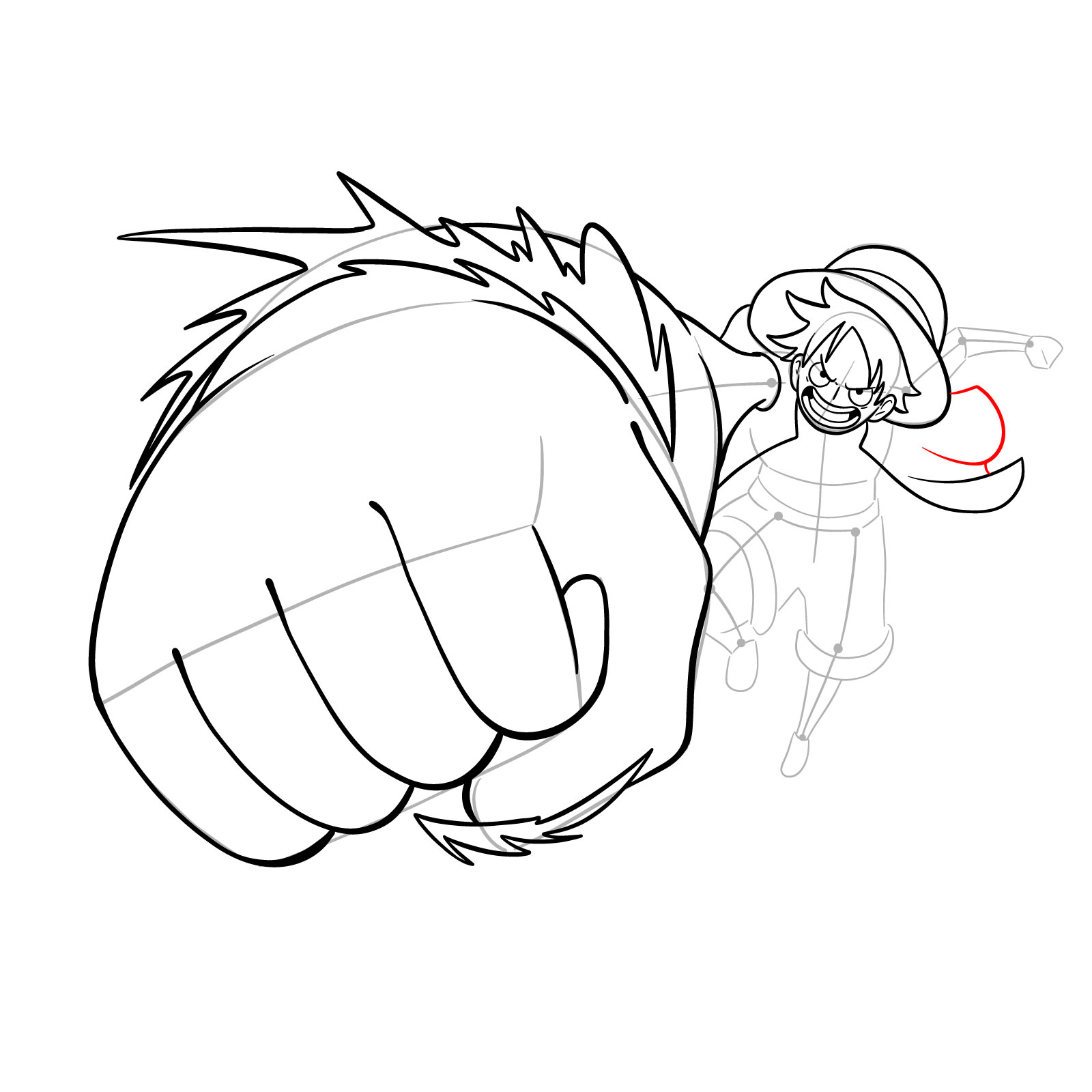 How to draw Luffy's Gear 3 without haki - step 26