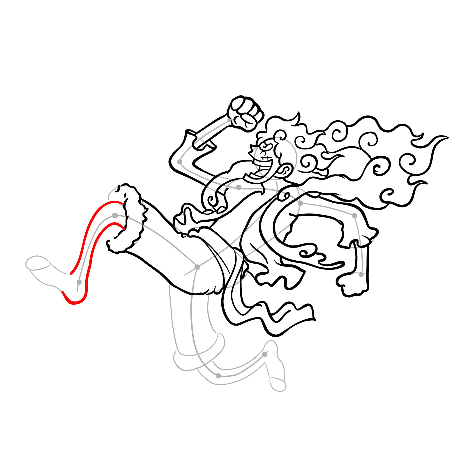 How to Draw Luffy Gear 5 side view - step 28