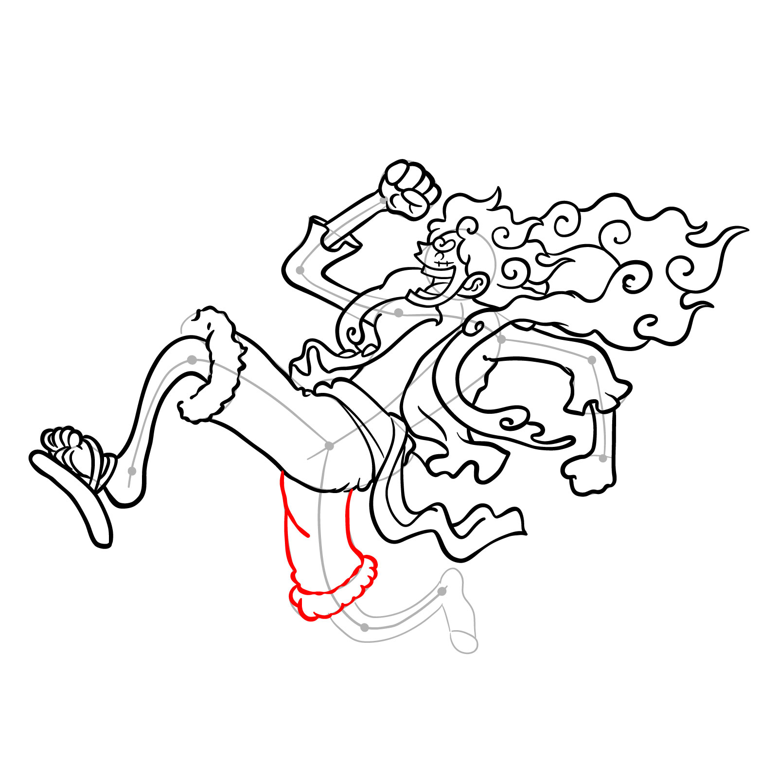 How to Draw Luffy Gear 5 side view - step 31