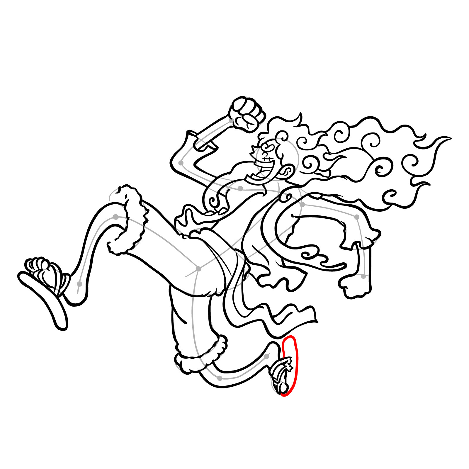 How to Draw Luffy Gear 5 side view - step 35