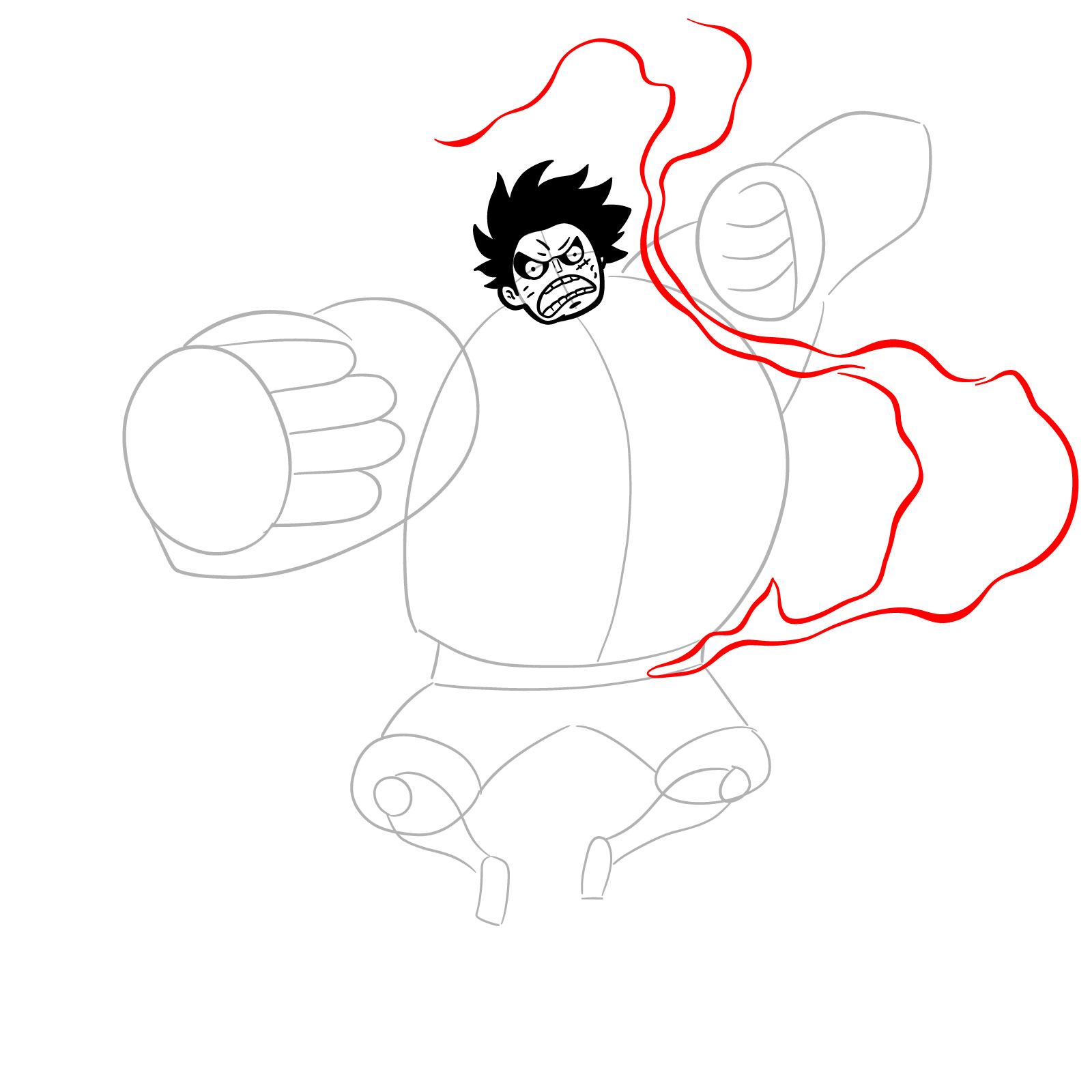 How to Draw Luffy in Gear 4 Bounceman - step 12