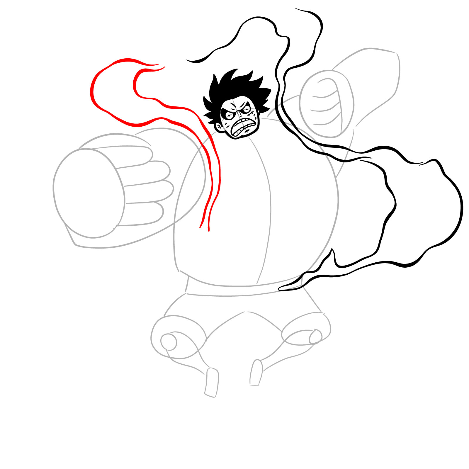 How to Draw Luffy in Gear 4 Bounceman - step 13