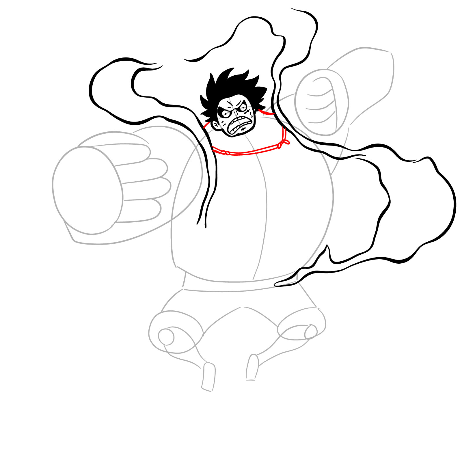 How to Draw Luffy in Gear 4 Bounceman - step 14