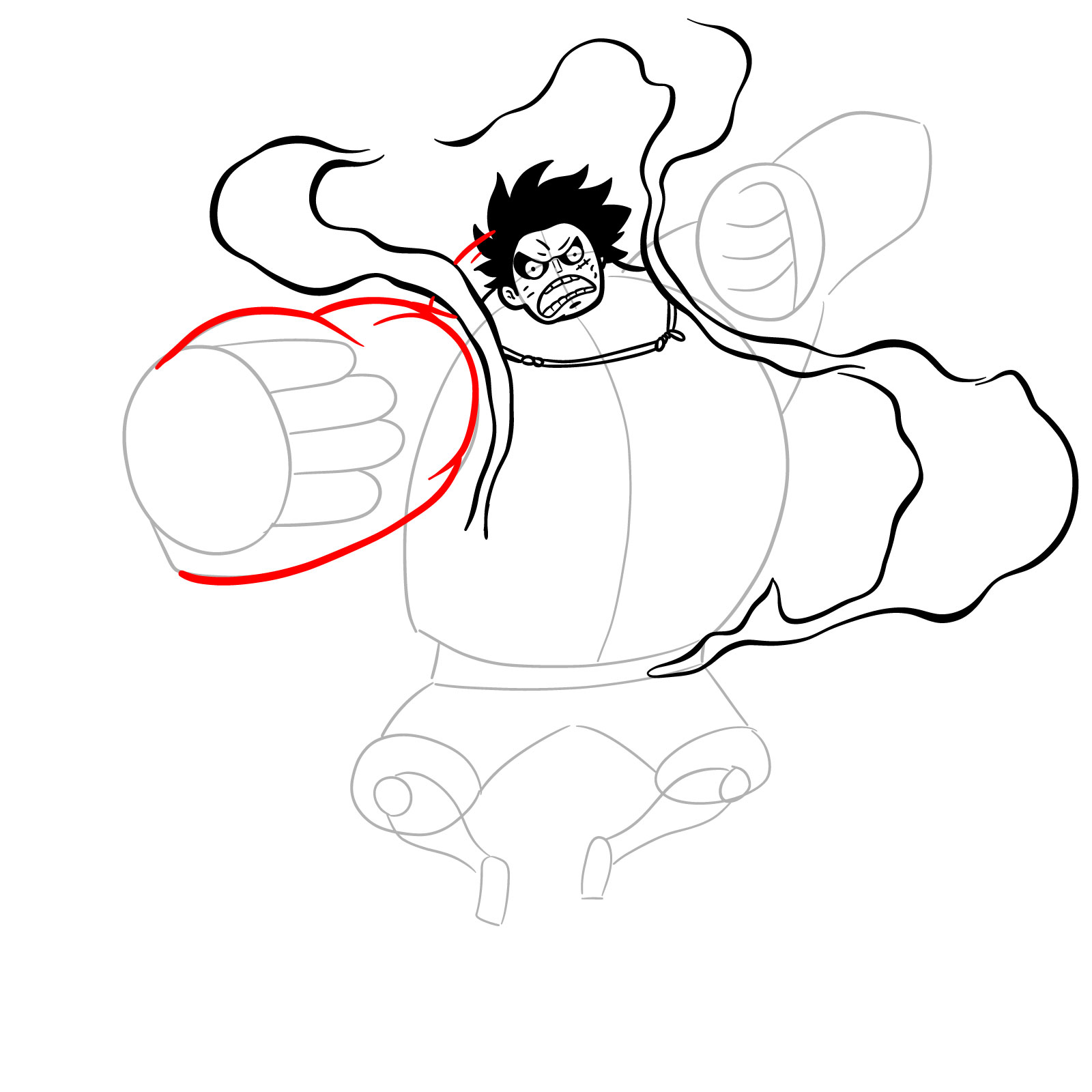 How to Draw Luffy in Gear 4 Bounceman - step 15