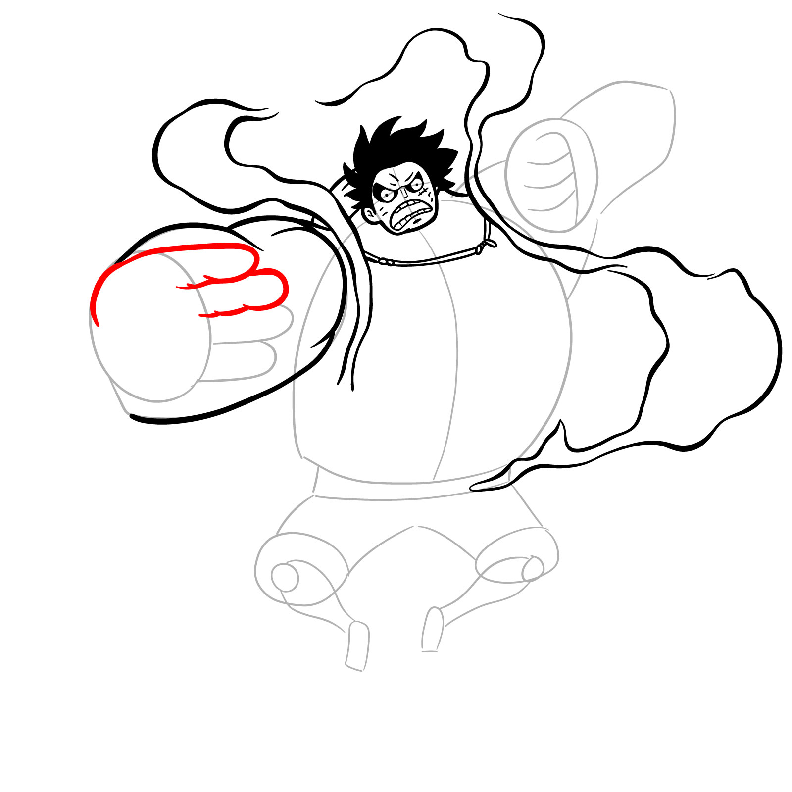 How to Draw Luffy in Gear 4 Bounceman - step 16