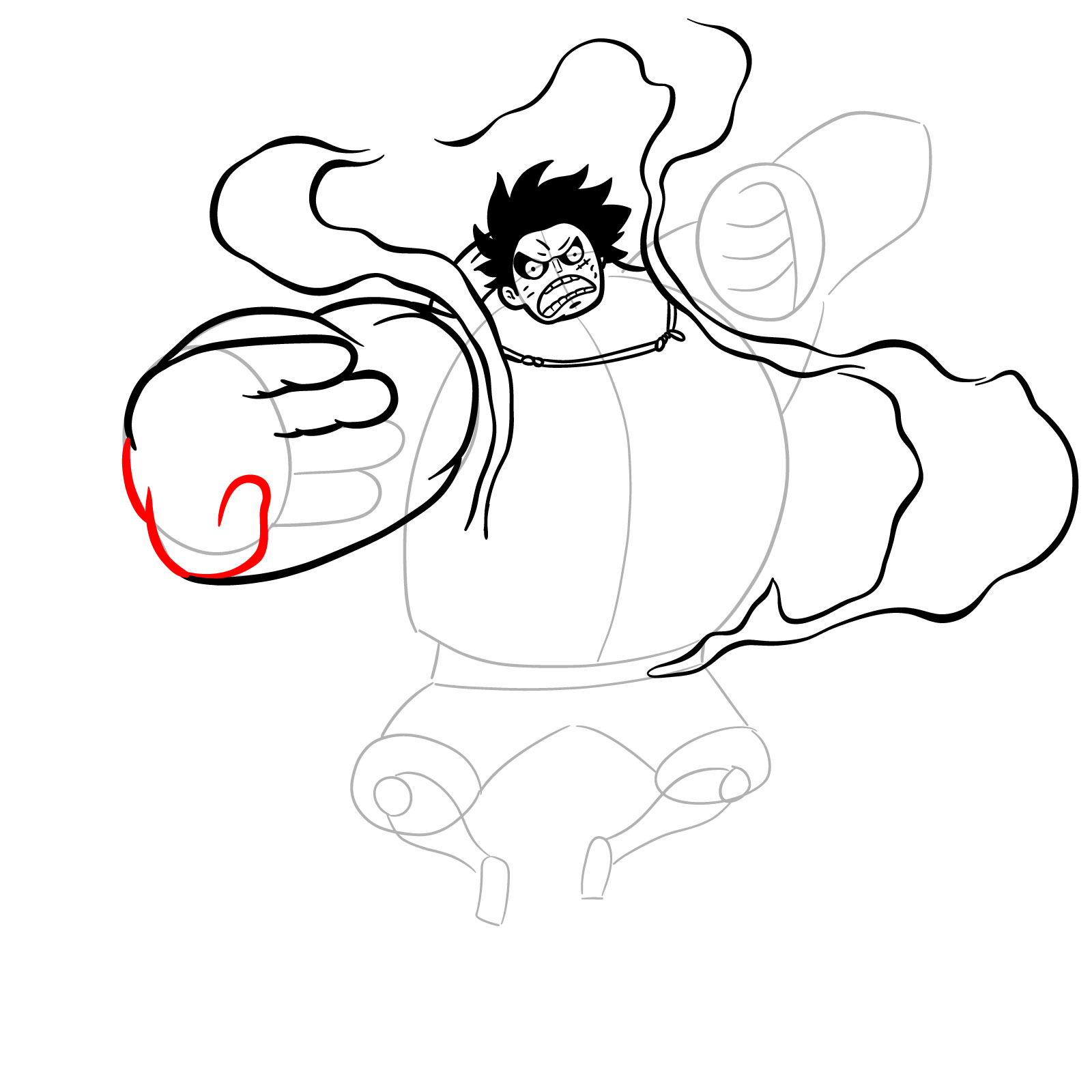 How to Draw Luffy in Gear 4 Bounceman - step 17