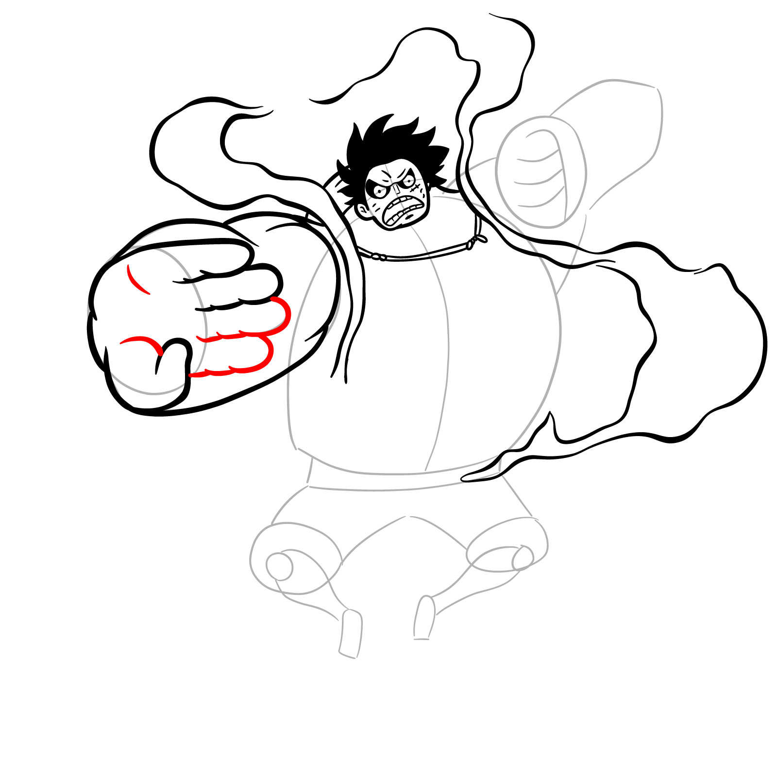How to Draw Luffy in Gear 4 Bounceman - step 18