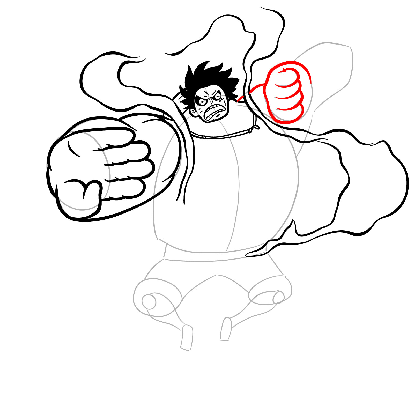 How to Draw Luffy in Gear 4 Bounceman - step 19