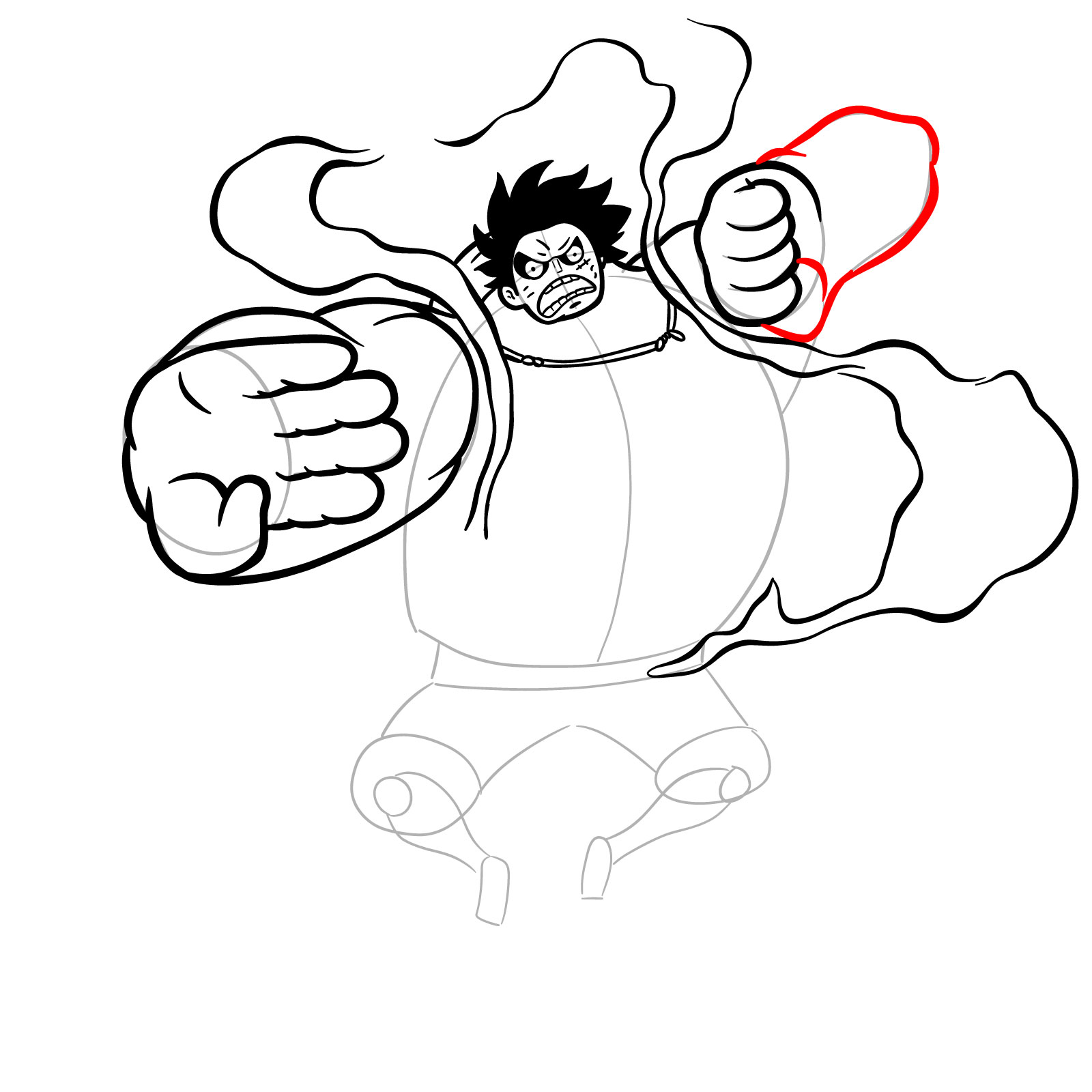 How to Draw Luffy in Gear 4 Bounceman - step 20
