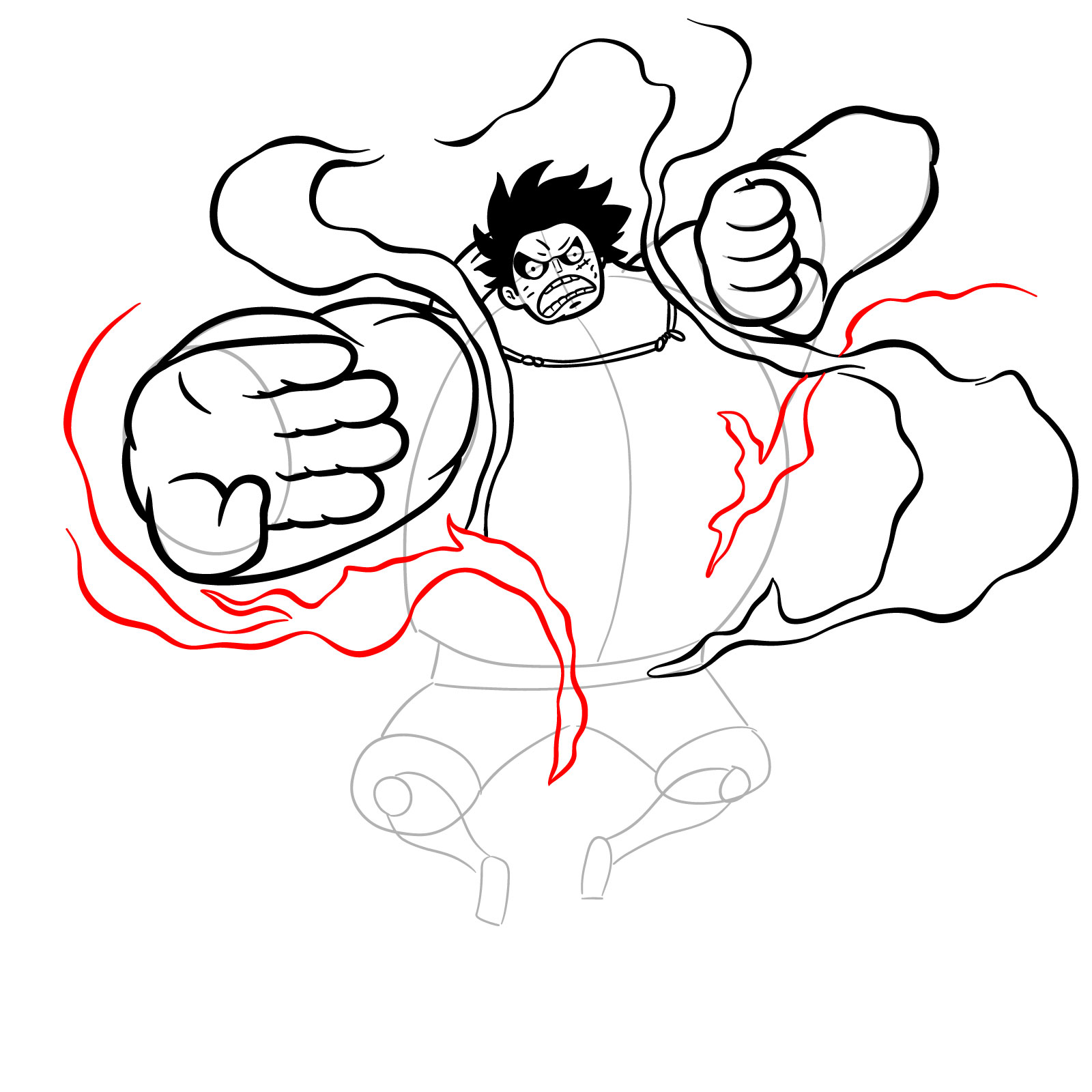 How to Draw Luffy in Gear 4 Bounceman - step 21