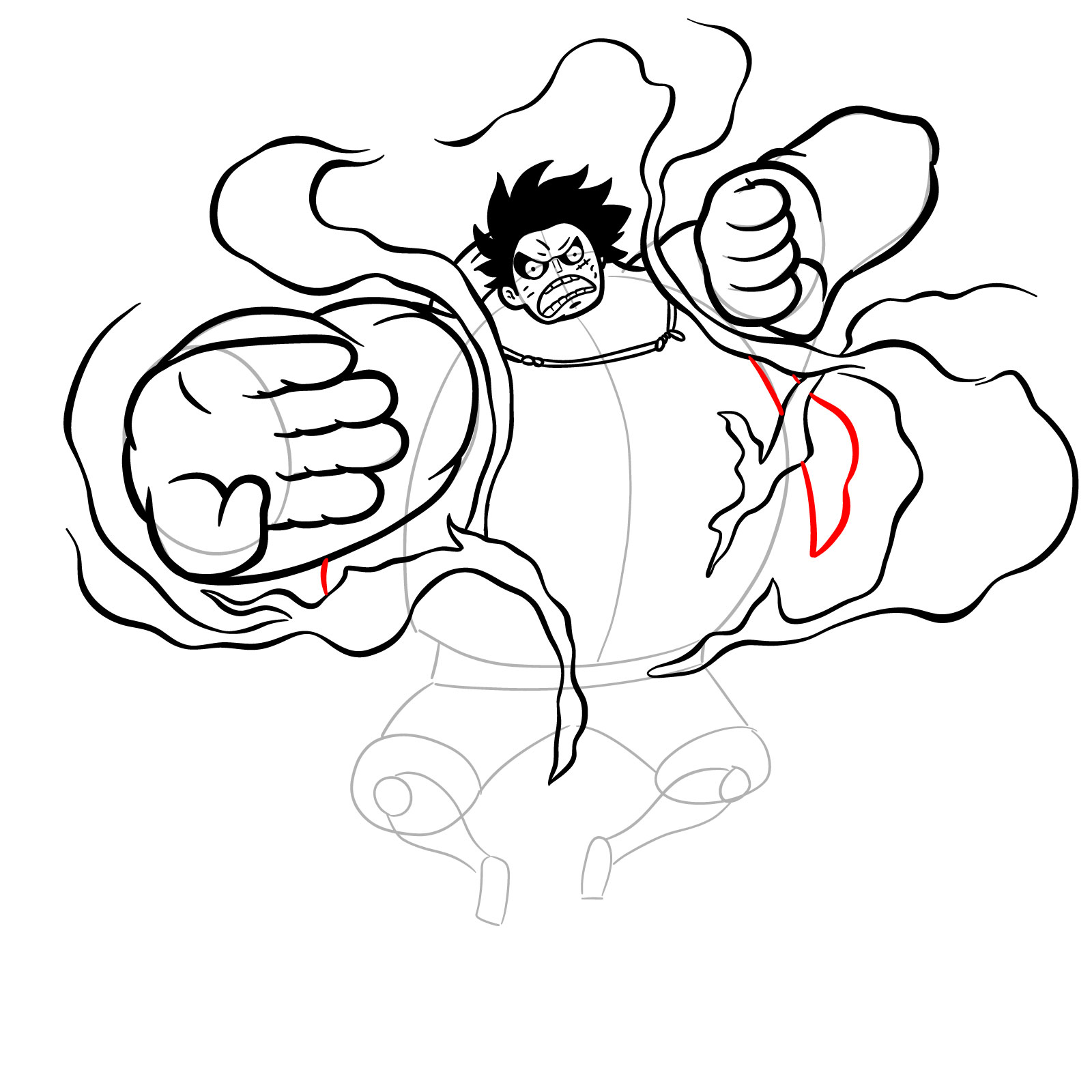 How to Draw Luffy in Gear 4 Bounceman - step 22