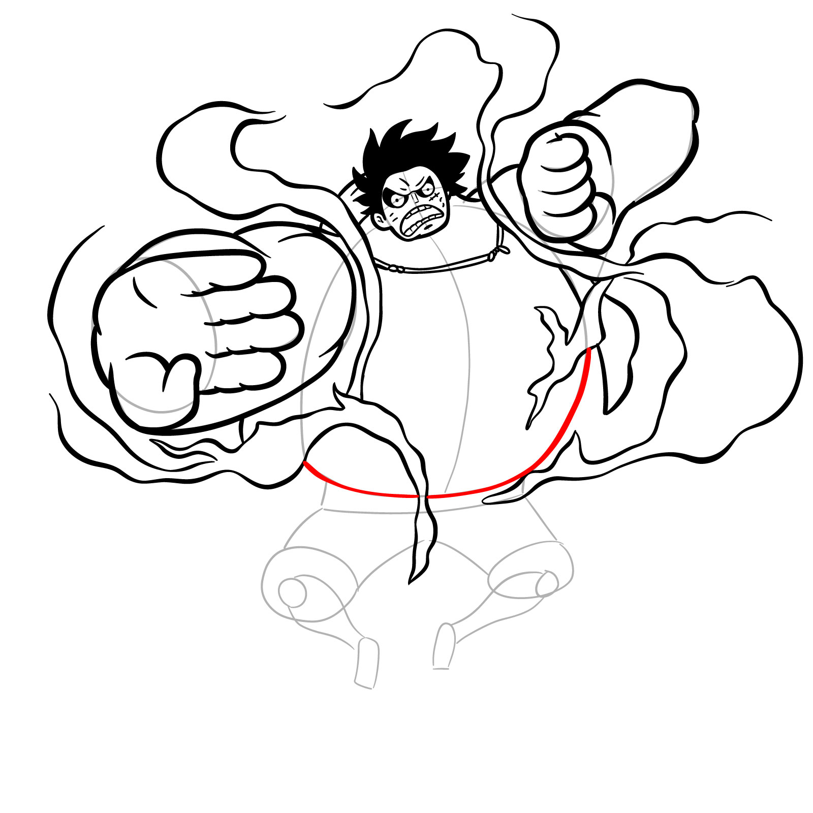 How to Draw Luffy in Gear 4 Bounceman - step 23