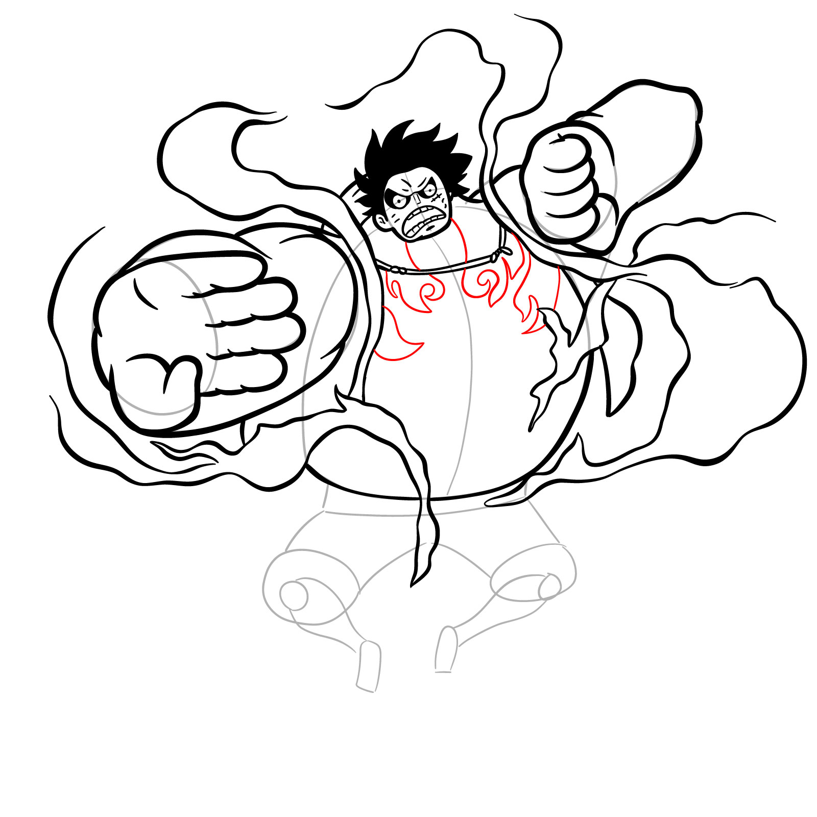 How to Draw Luffy in Gear 4 Bounceman - step 24