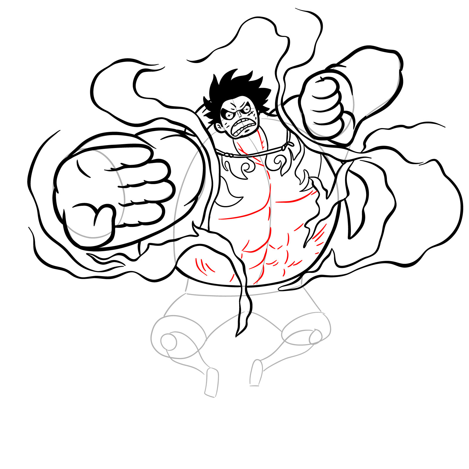 How to Draw Luffy in Gear 4 Bounceman - step 25