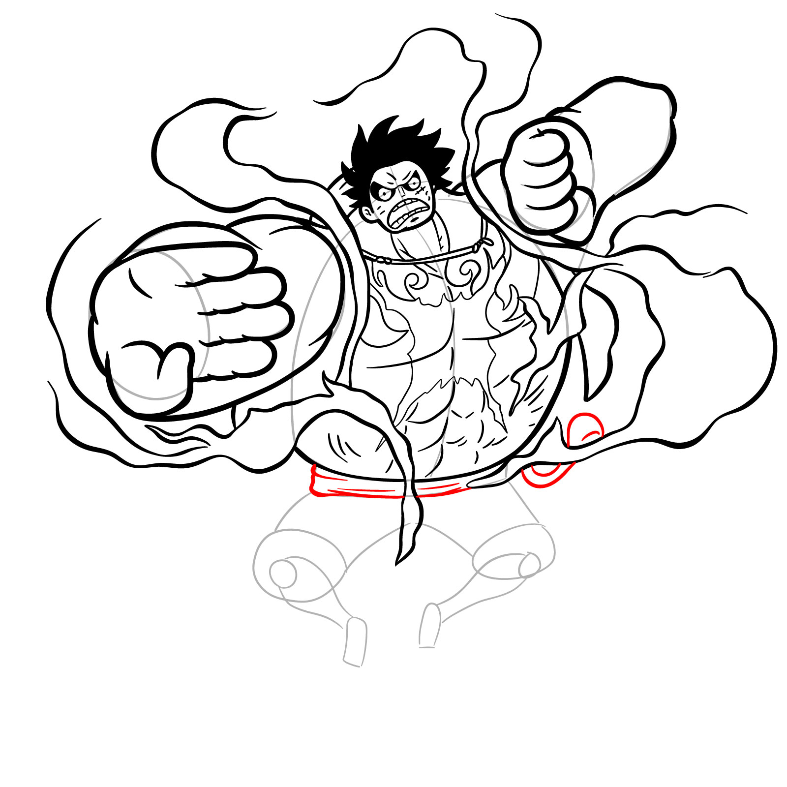 How to Draw Luffy in Gear 4 Bounceman - step 27