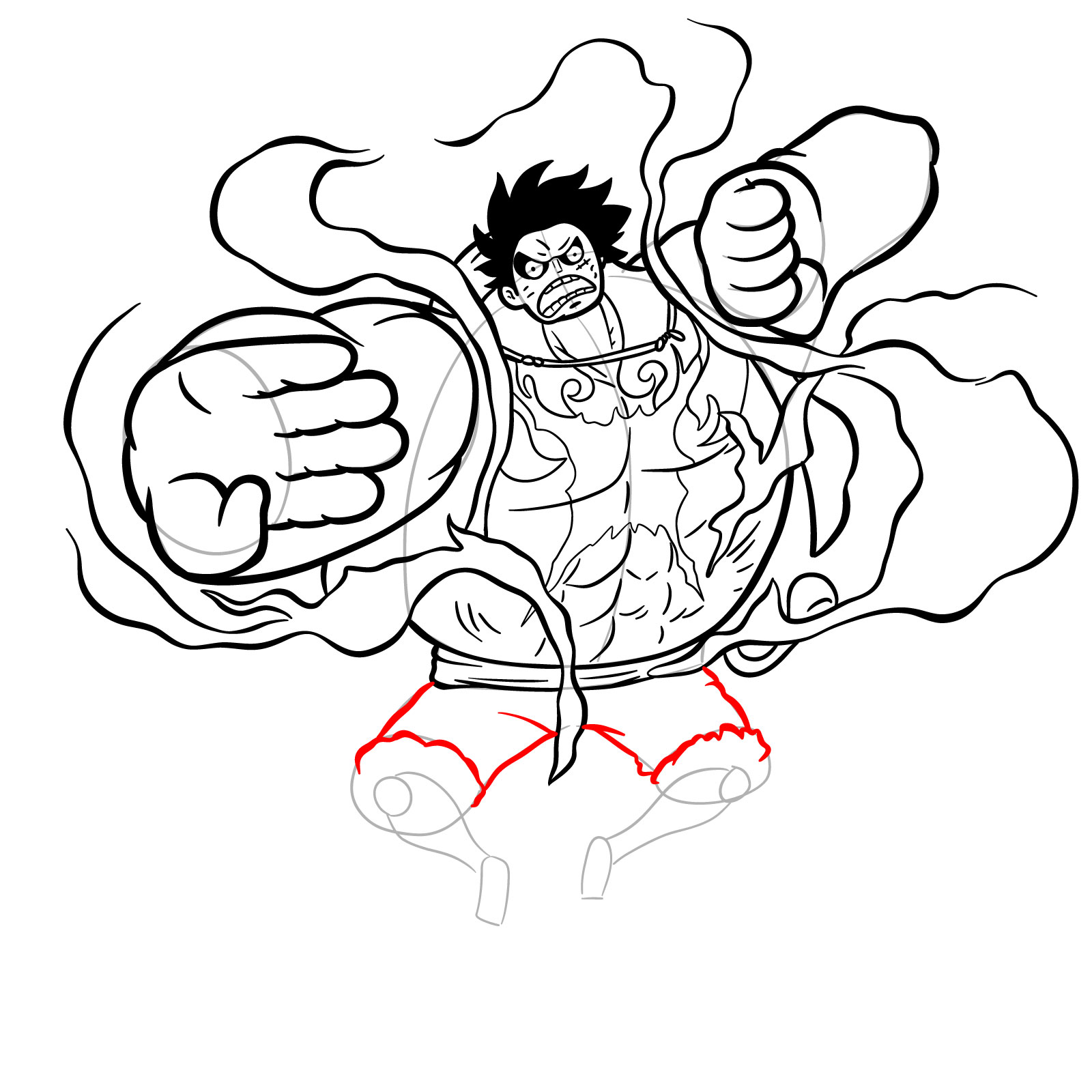 How to Draw Luffy in Gear 4 Bounceman - step 28