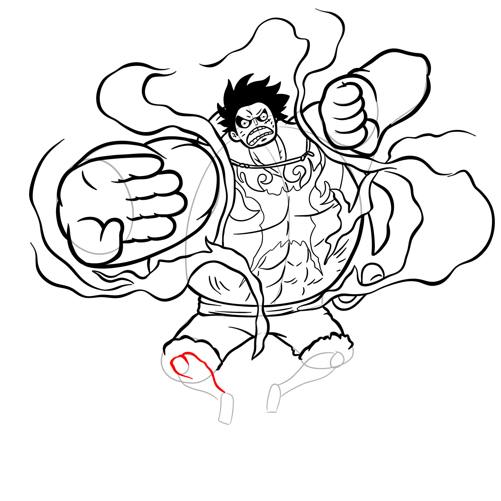 How to Draw Luffy in Gear 4 Bounceman - step 29