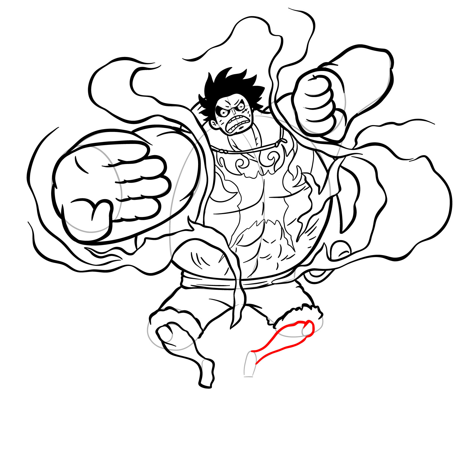 How to Draw Luffy in Gear 4 Bounceman - step 31