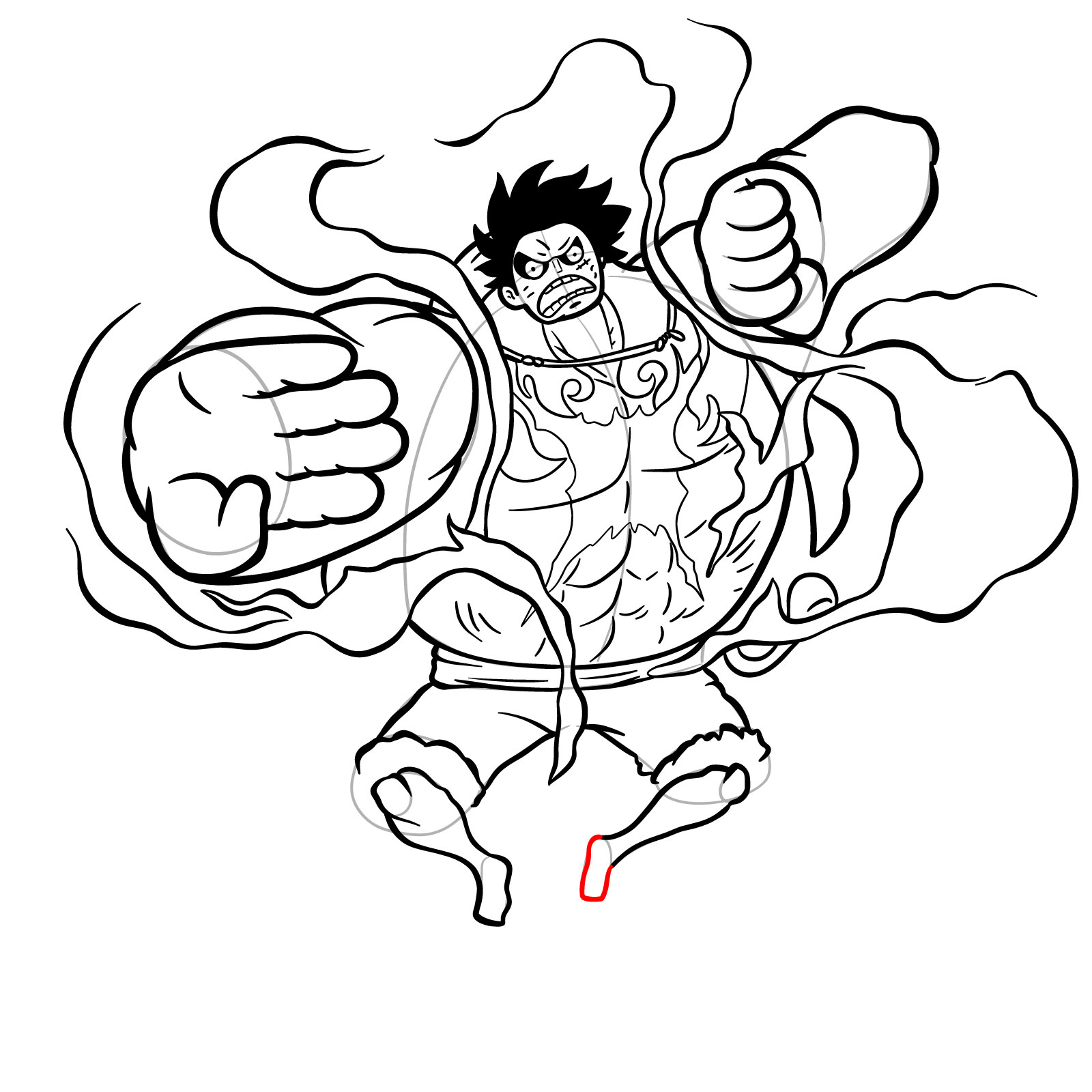 How to Draw Luffy in Gear 4 Bounceman - step 32
