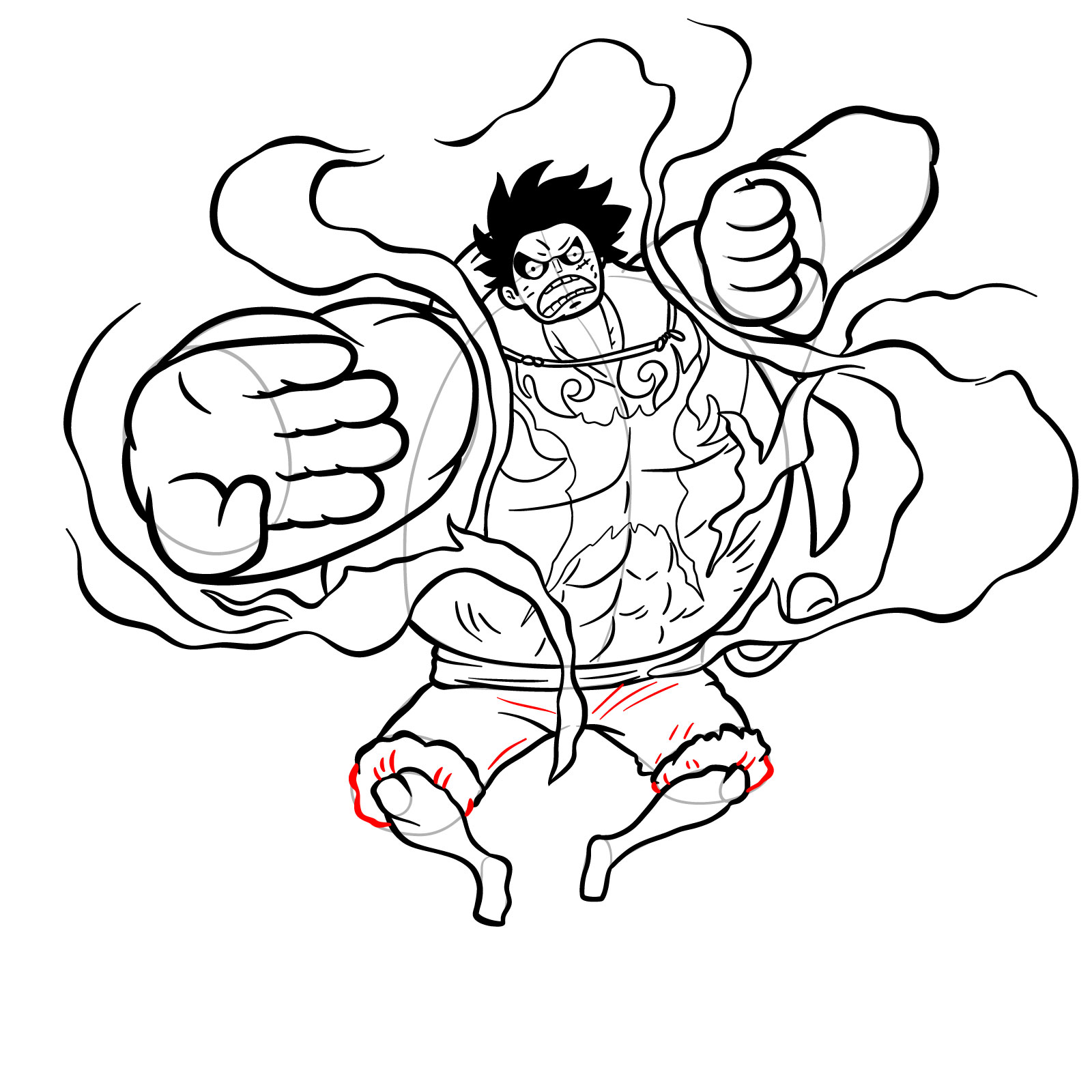 How to Draw Luffy in Gear 4 Bounceman - step 33