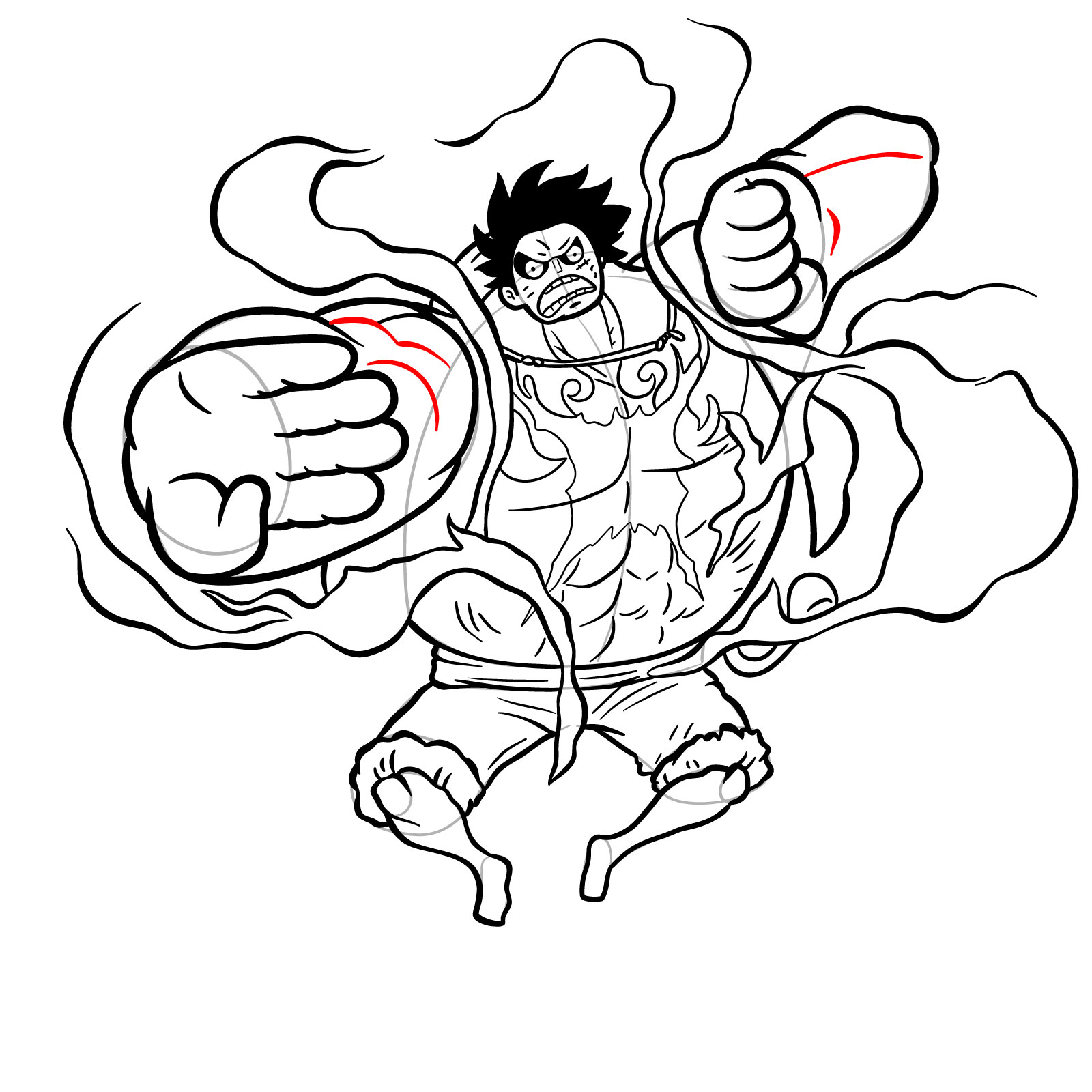 How to Draw Luffy in Gear 4 Bounceman - step 34