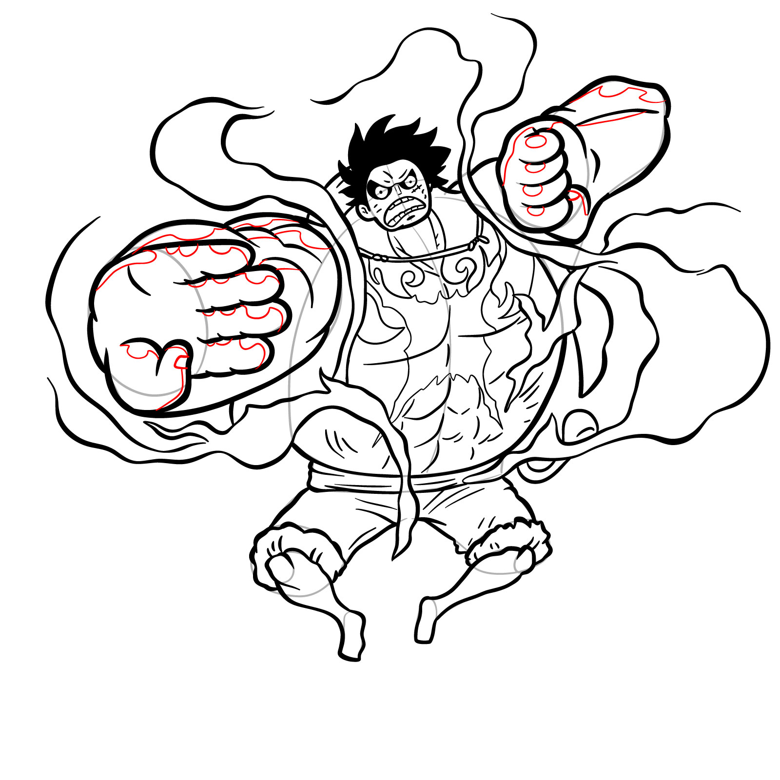 How to Draw Luffy in Gear 4 Bounceman - step 35