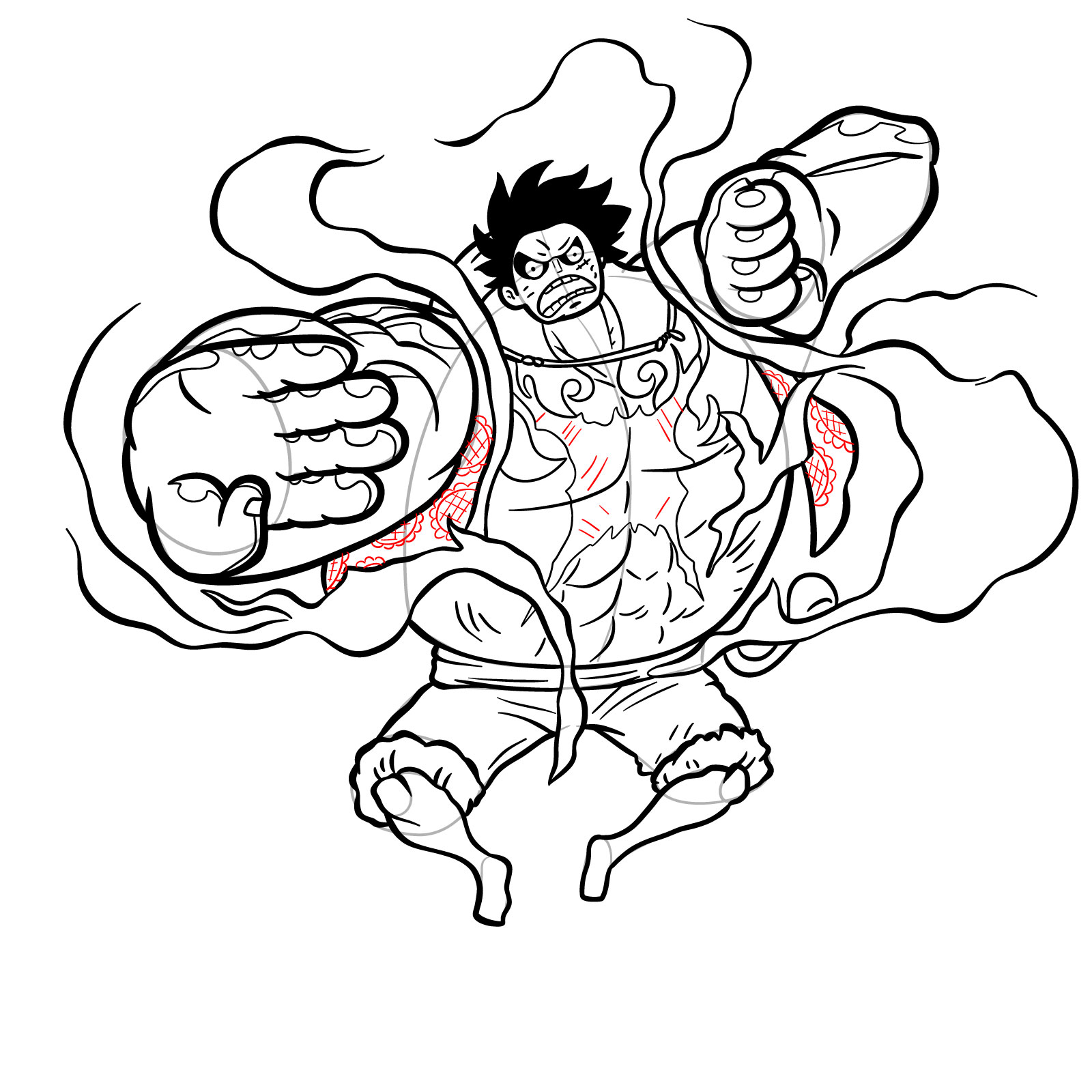 How to Draw Luffy in Gear 4 Bounceman - step 36