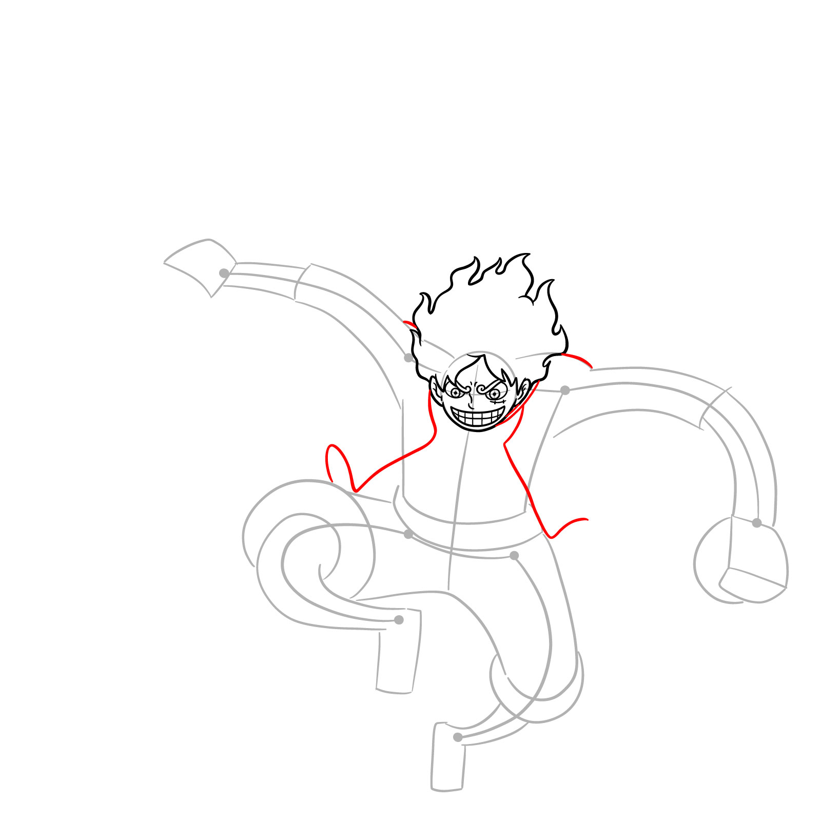 How to Draw Luffy in Gear 5 Using Gomu Gomu no Kaminari - step 08