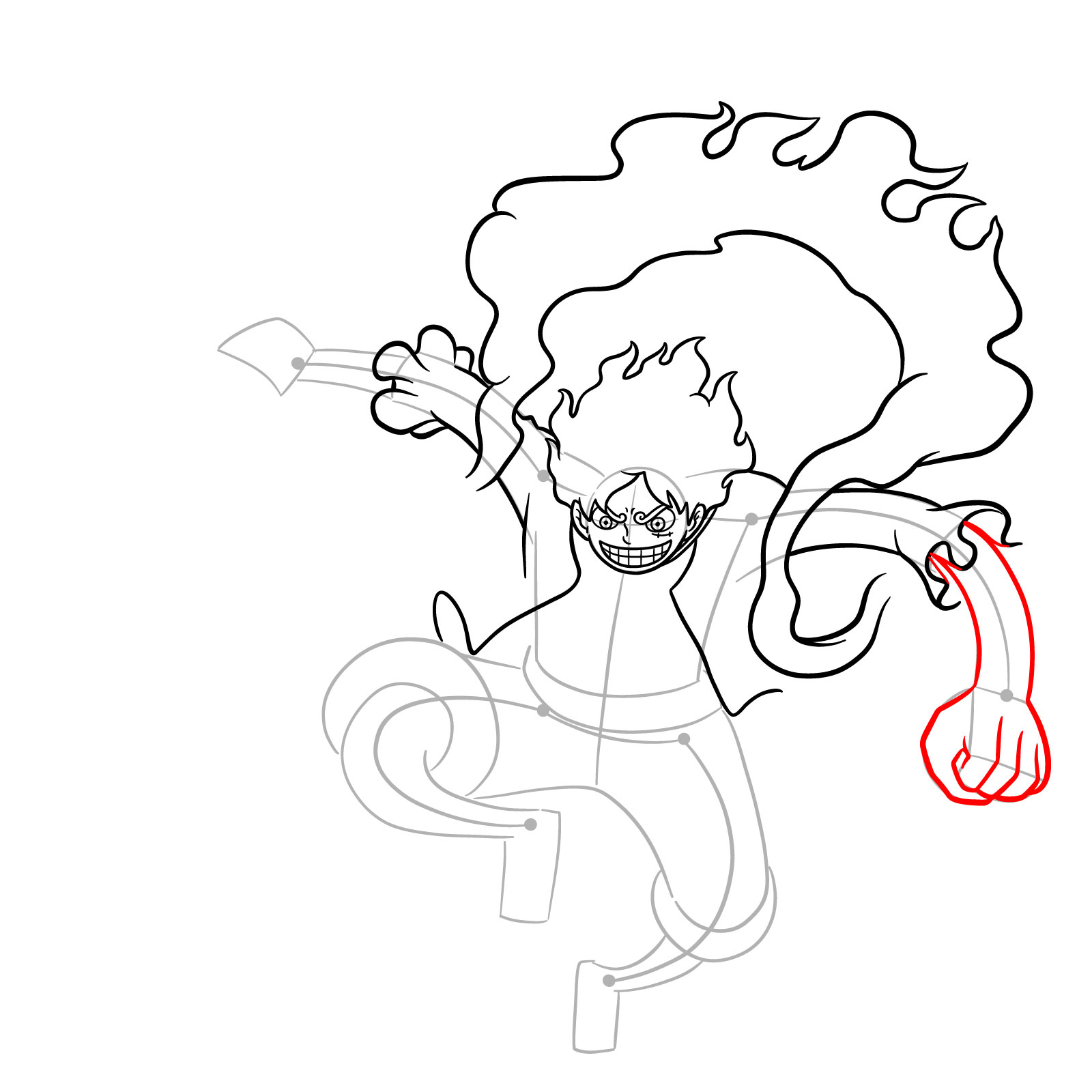 How to Draw Luffy in Gear 5 Using Gomu Gomu no Kaminari - step 11