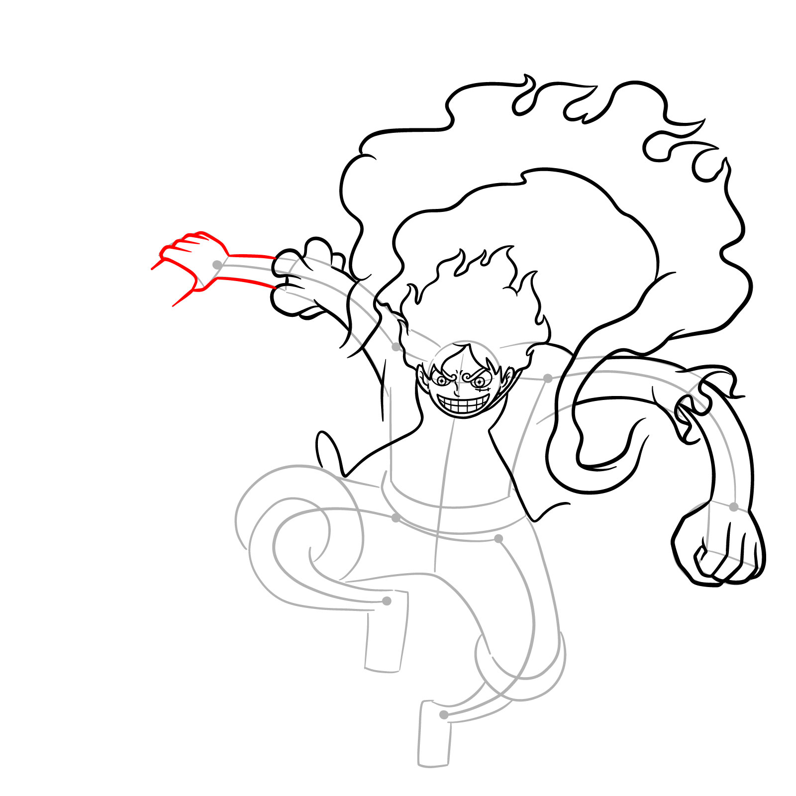 How to Draw Luffy in Gear 5 Using Gomu Gomu no Kaminari - step 12