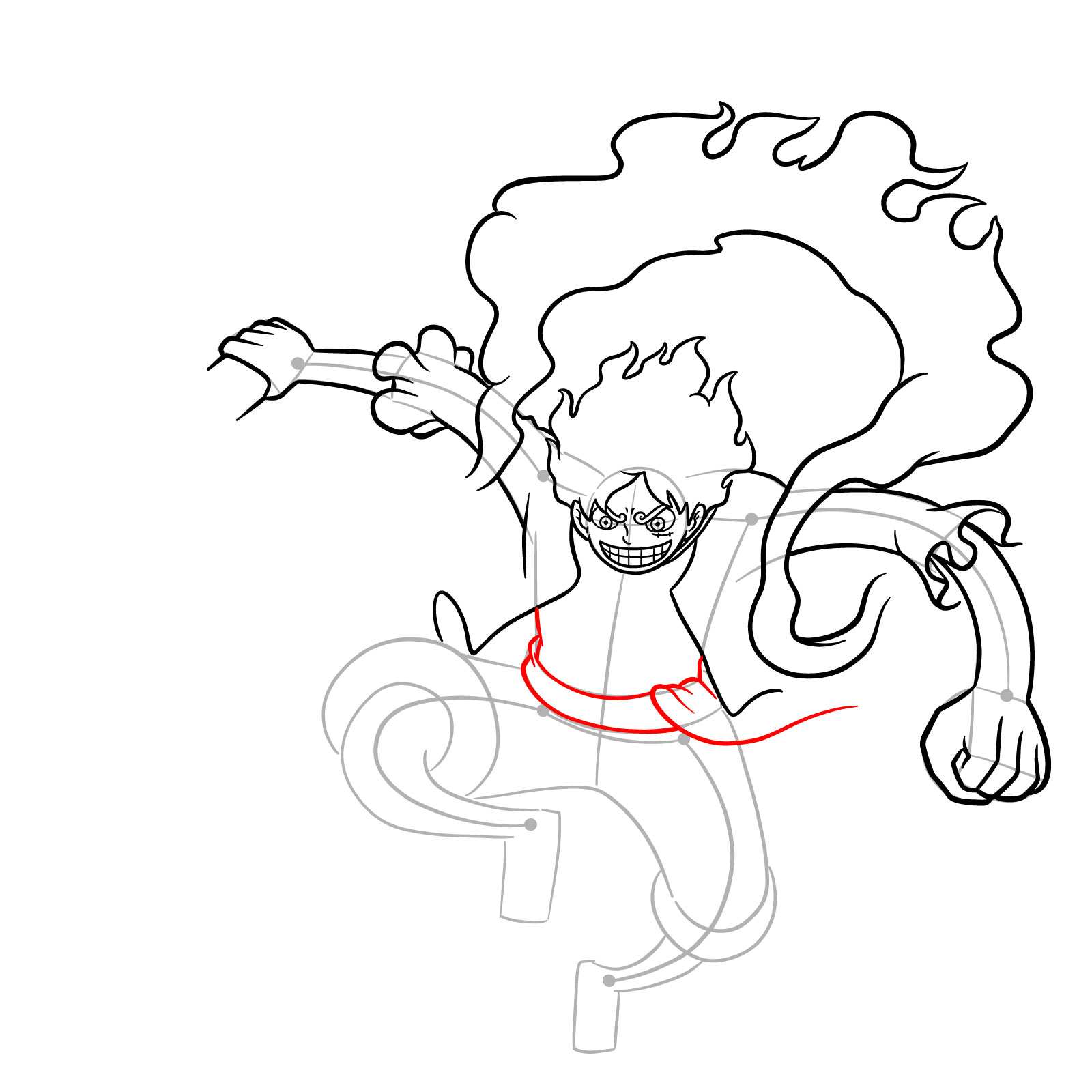 How to Draw Luffy in Gear 5 Using Gomu Gomu no Kaminari - step 13