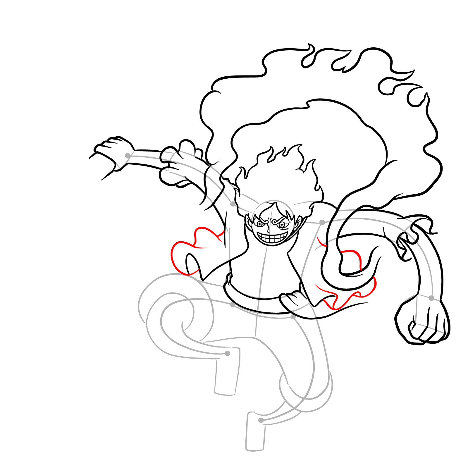 How to Draw Luffy in Gear 5 Using Gomu Gomu no Kaminari - step 14
