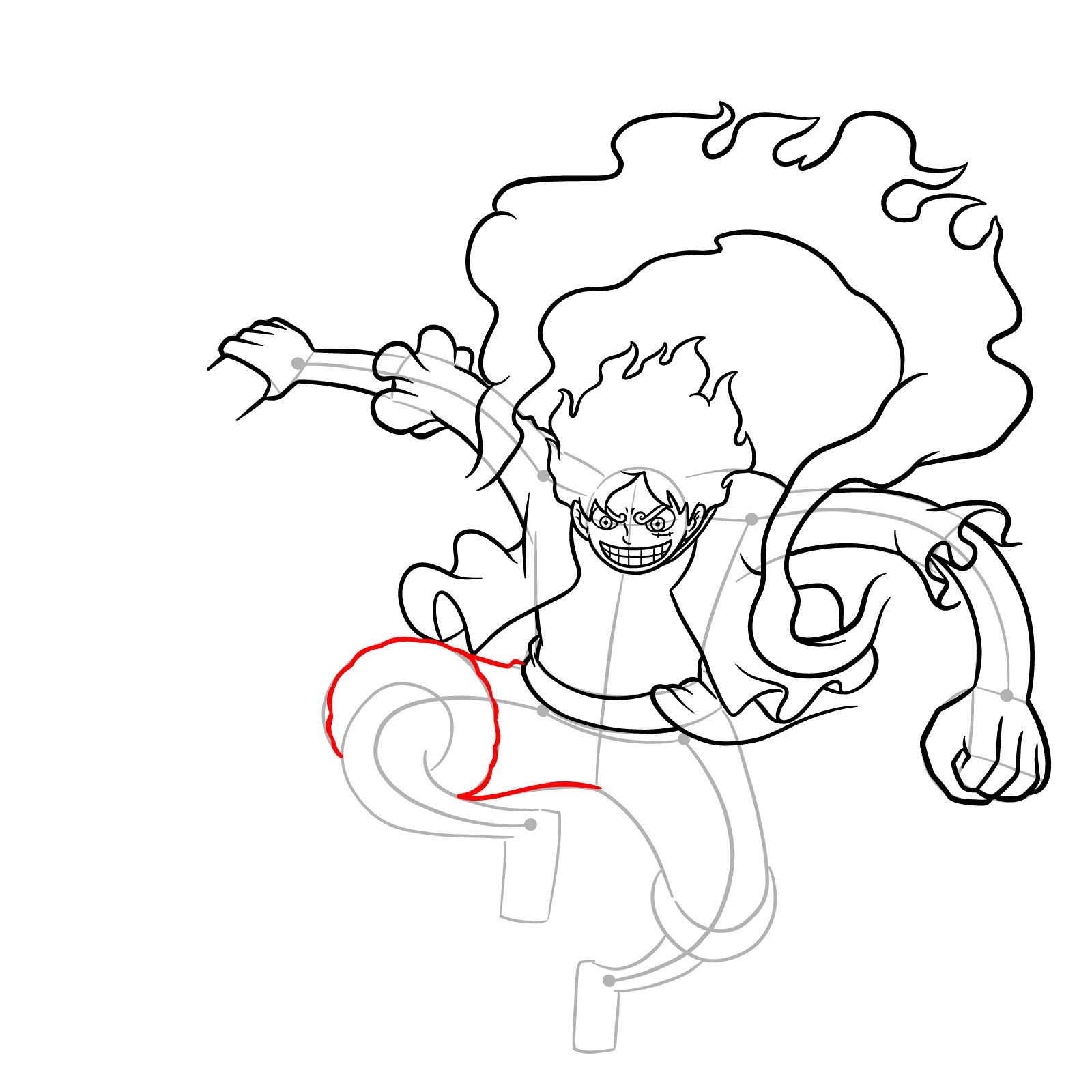 How to Draw Luffy in Gear 5 Using Gomu Gomu no Kaminari - step 15