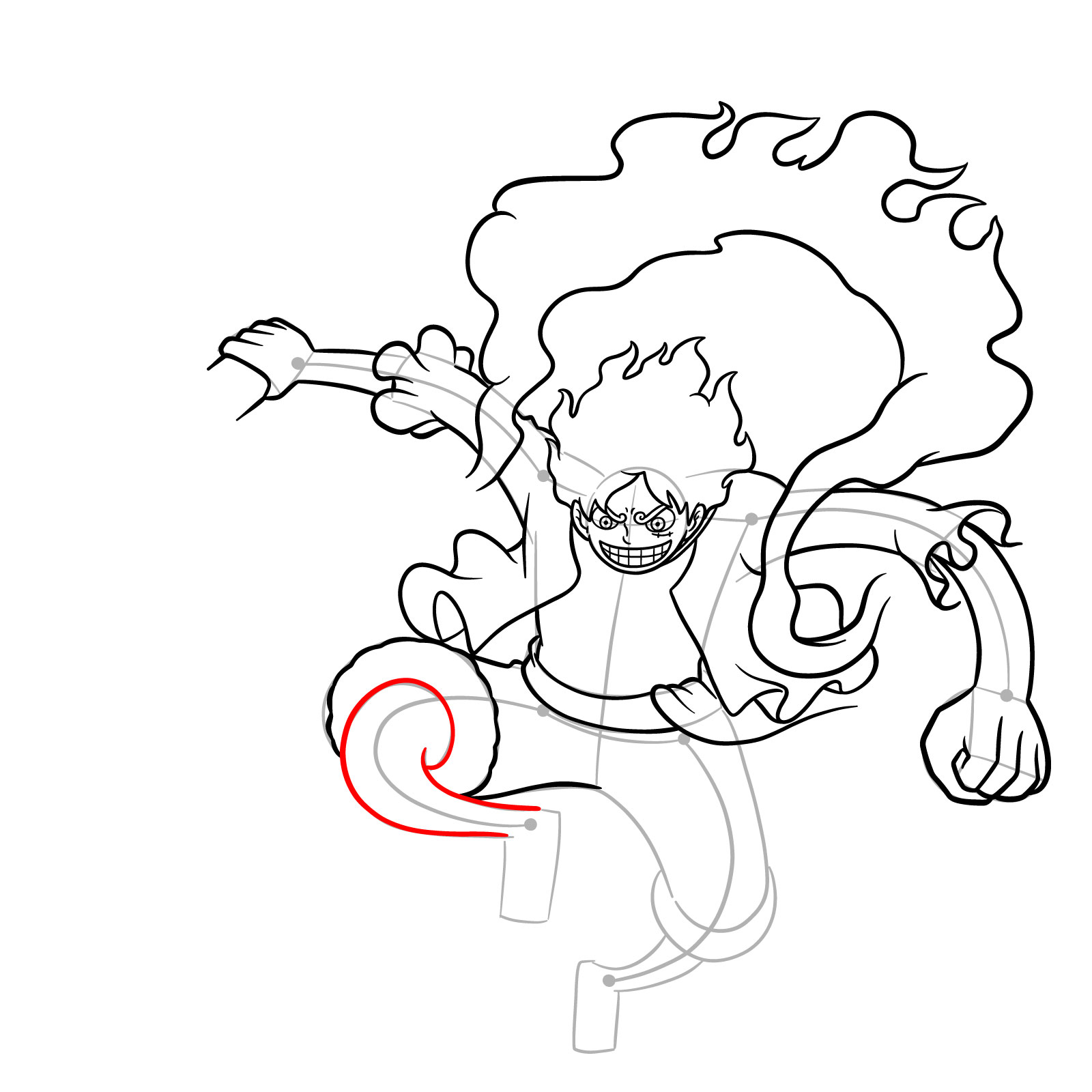 How to Draw Luffy in Gear 5 Using Gomu Gomu no Kaminari - step 16