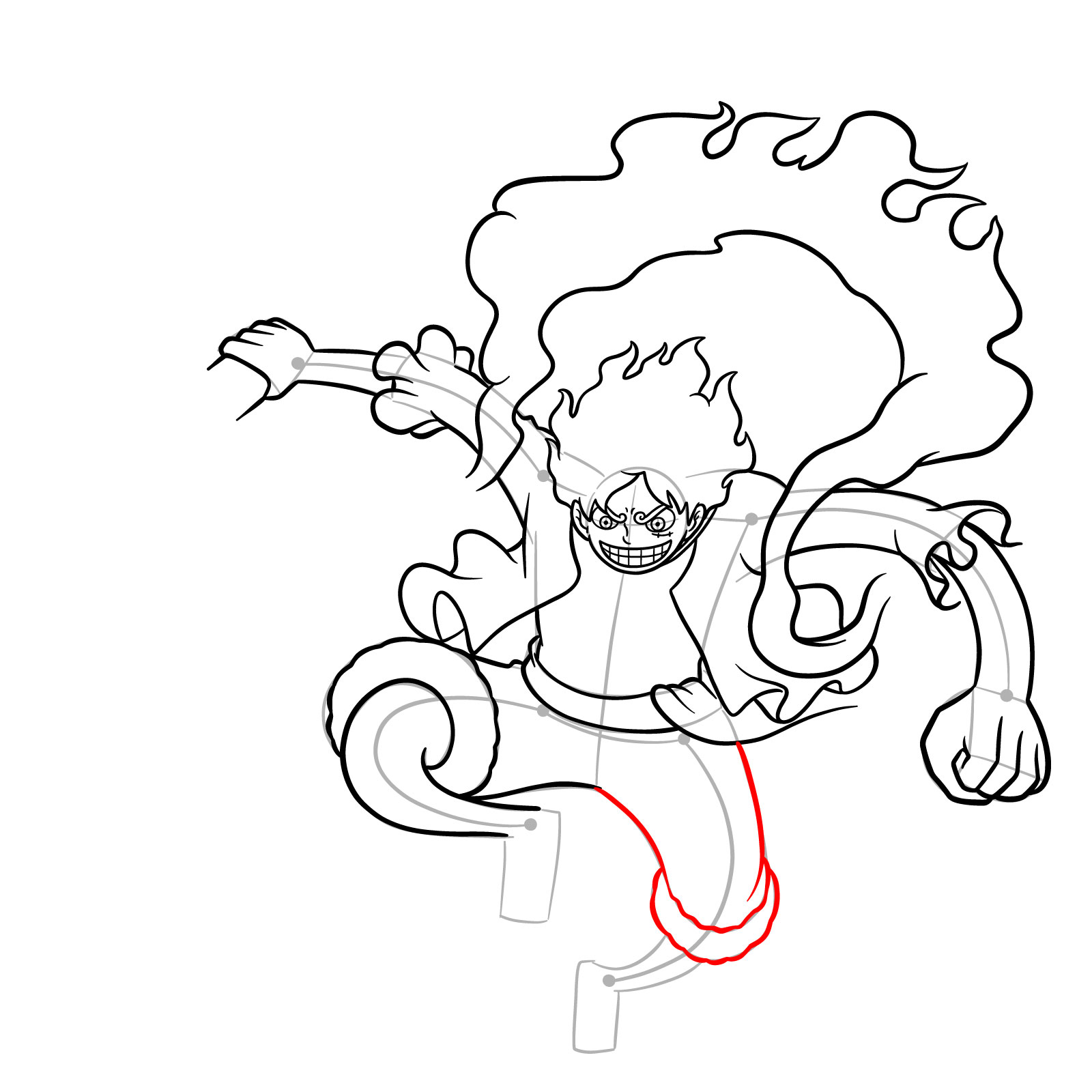 How to Draw Luffy in Gear 5 Using Gomu Gomu no Kaminari - step 17