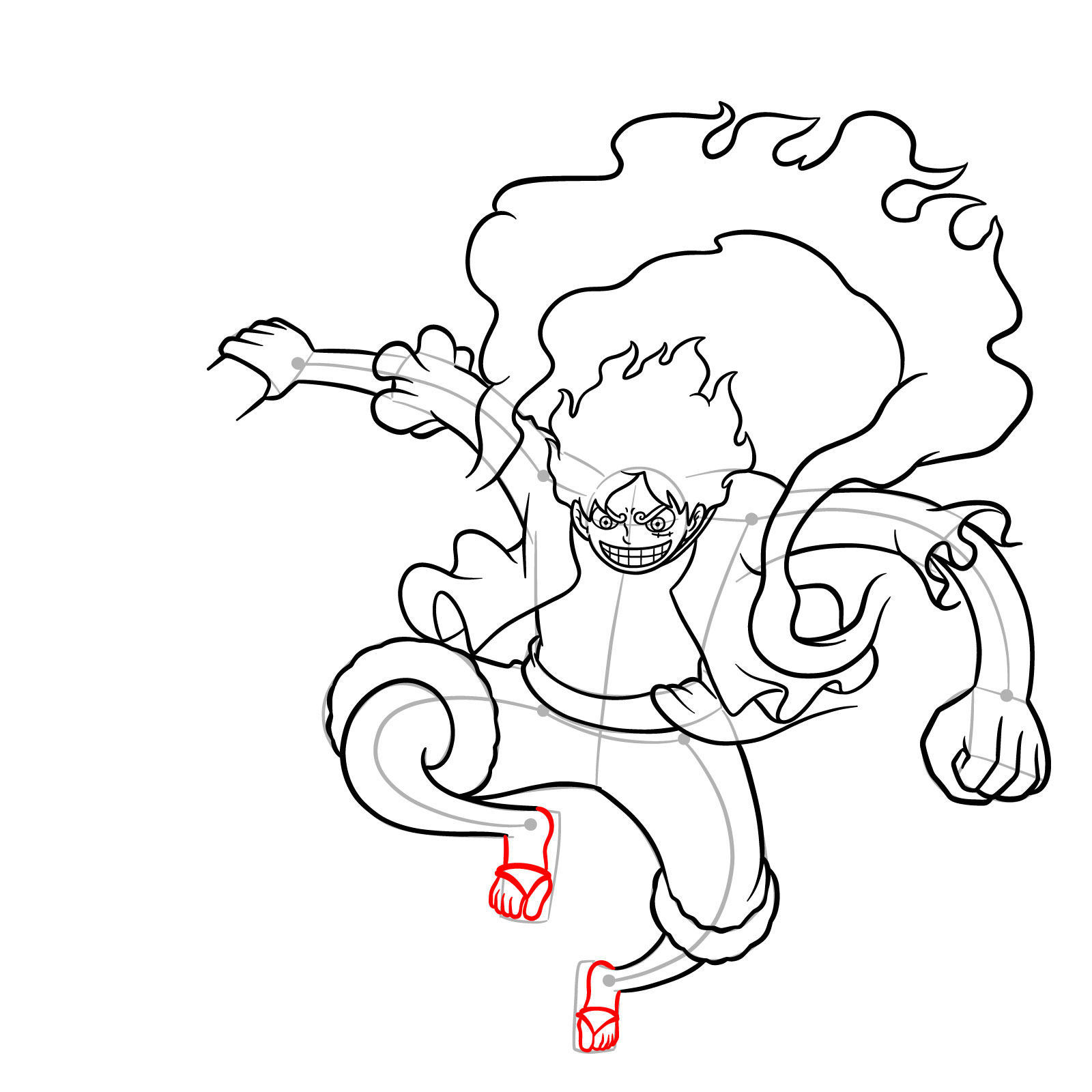 How to Draw Luffy in Gear 5 Using Gomu Gomu no Kaminari - step 19