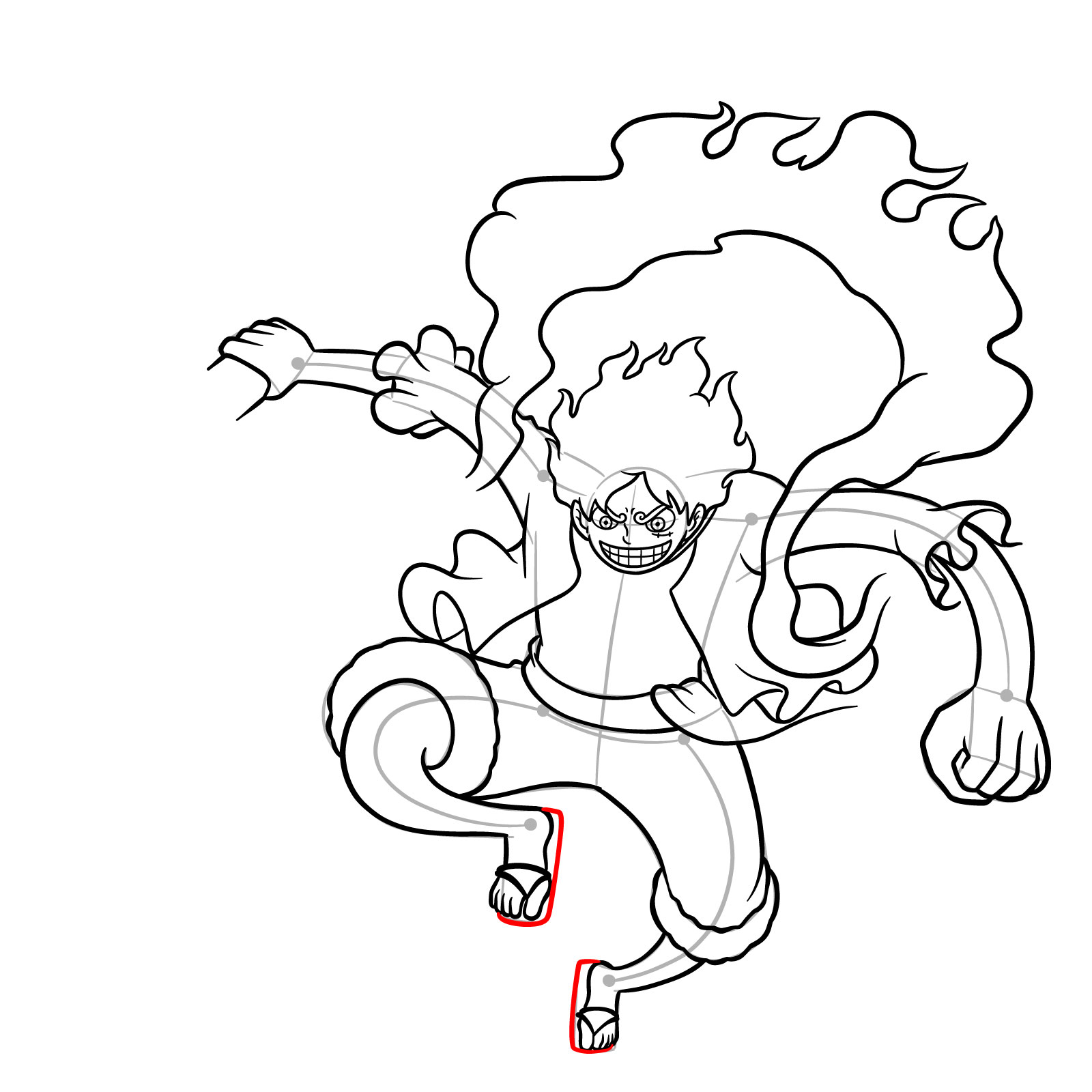 How to Draw Luffy in Gear 5 Using Gomu Gomu no Kaminari - step 20