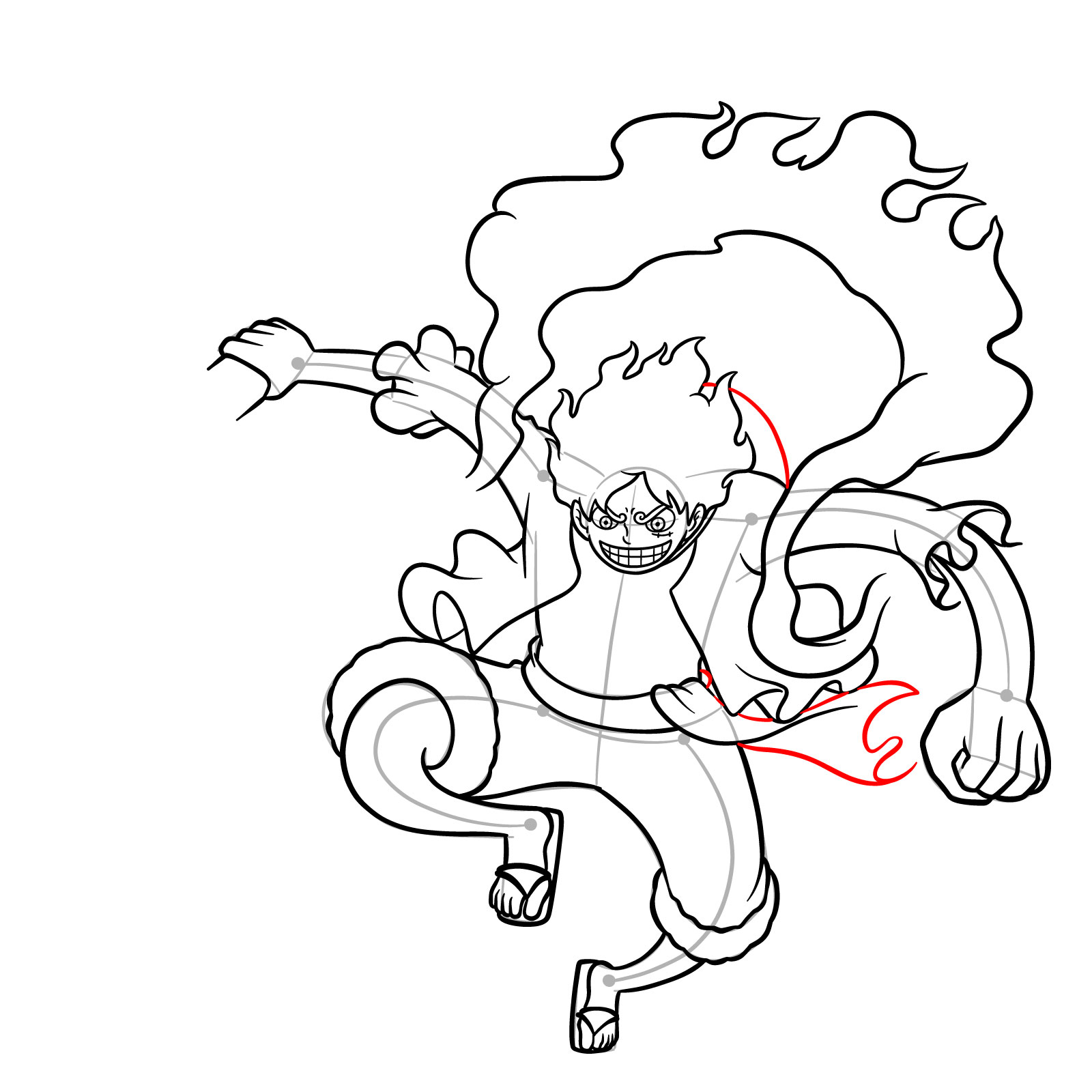 How to Draw Luffy in Gear 5 Using Gomu Gomu no Kaminari - step 21