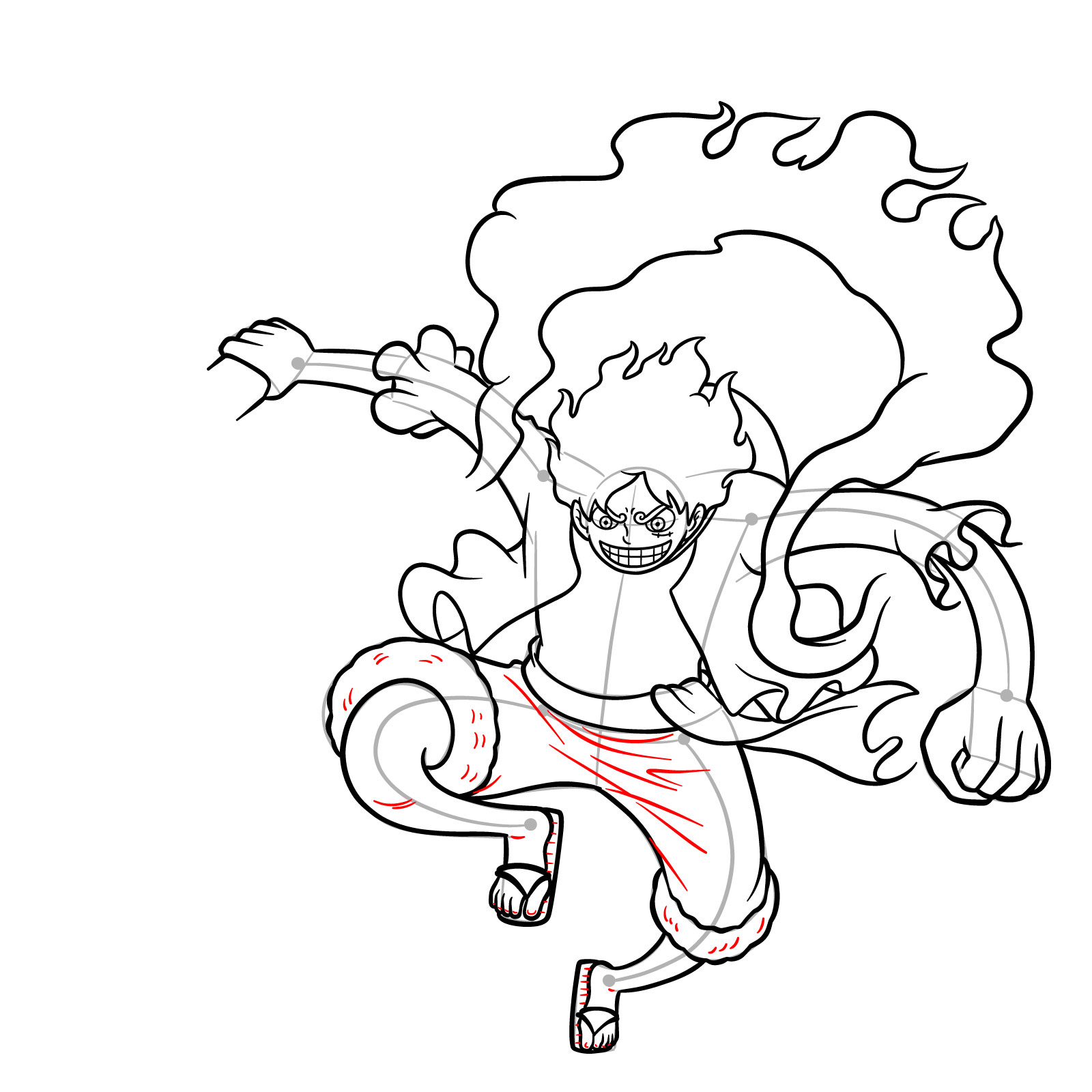 How to Draw Luffy in Gear 5 Using Gomu Gomu no Kaminari - step 22