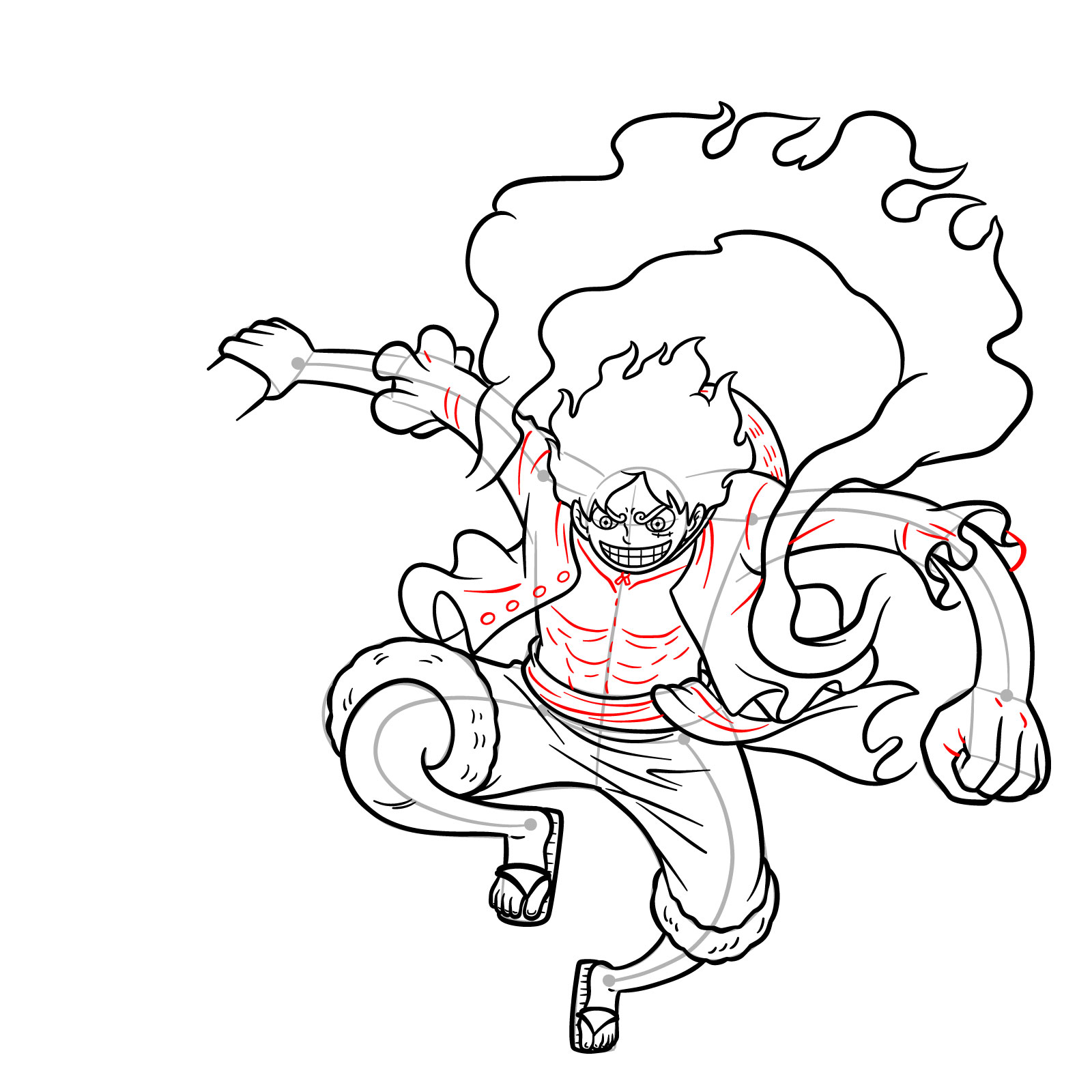 How to Draw Luffy in Gear 5 Using Gomu Gomu no Kaminari - step 23