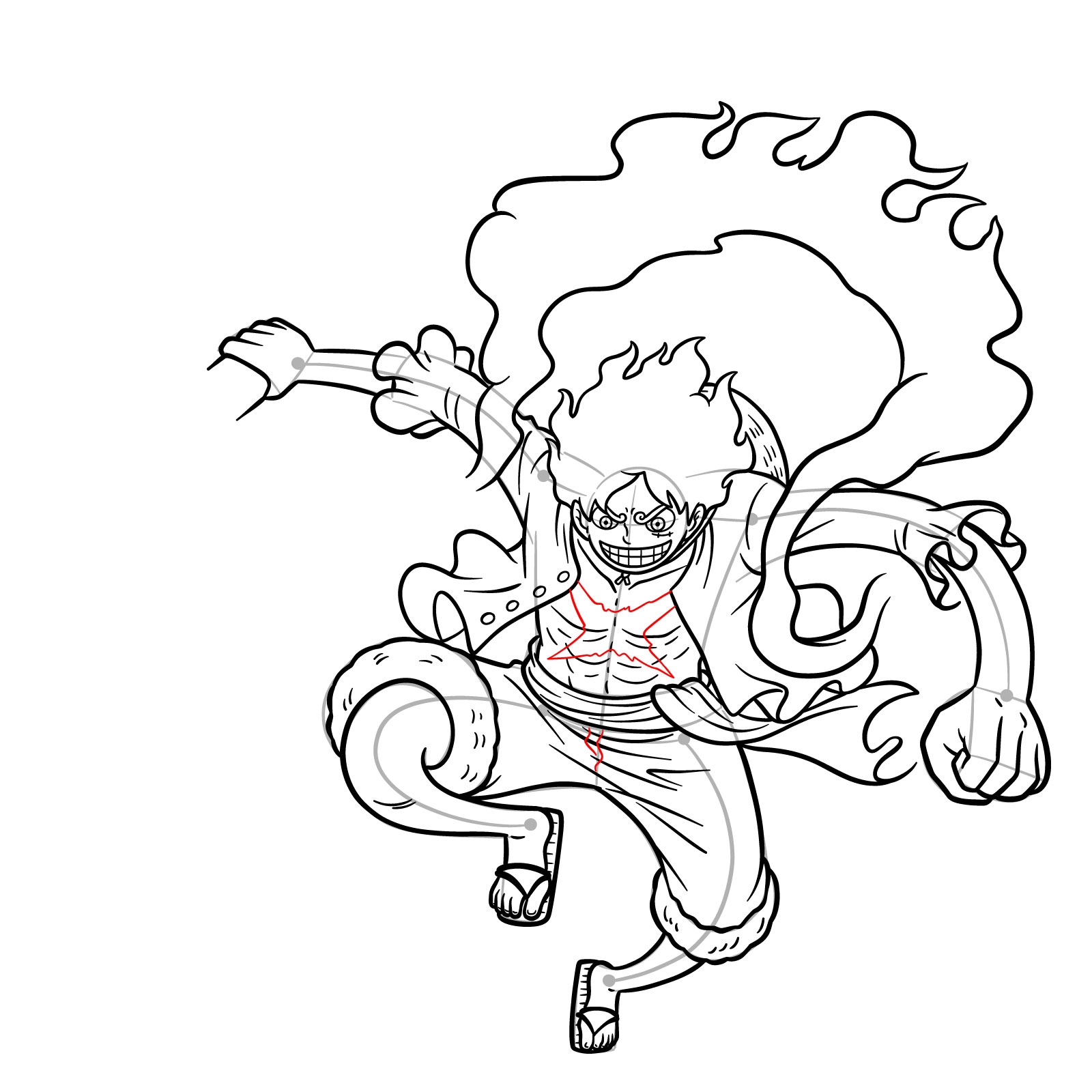 How to Draw Luffy in Gear 5 Using Gomu Gomu no Kaminari - step 24