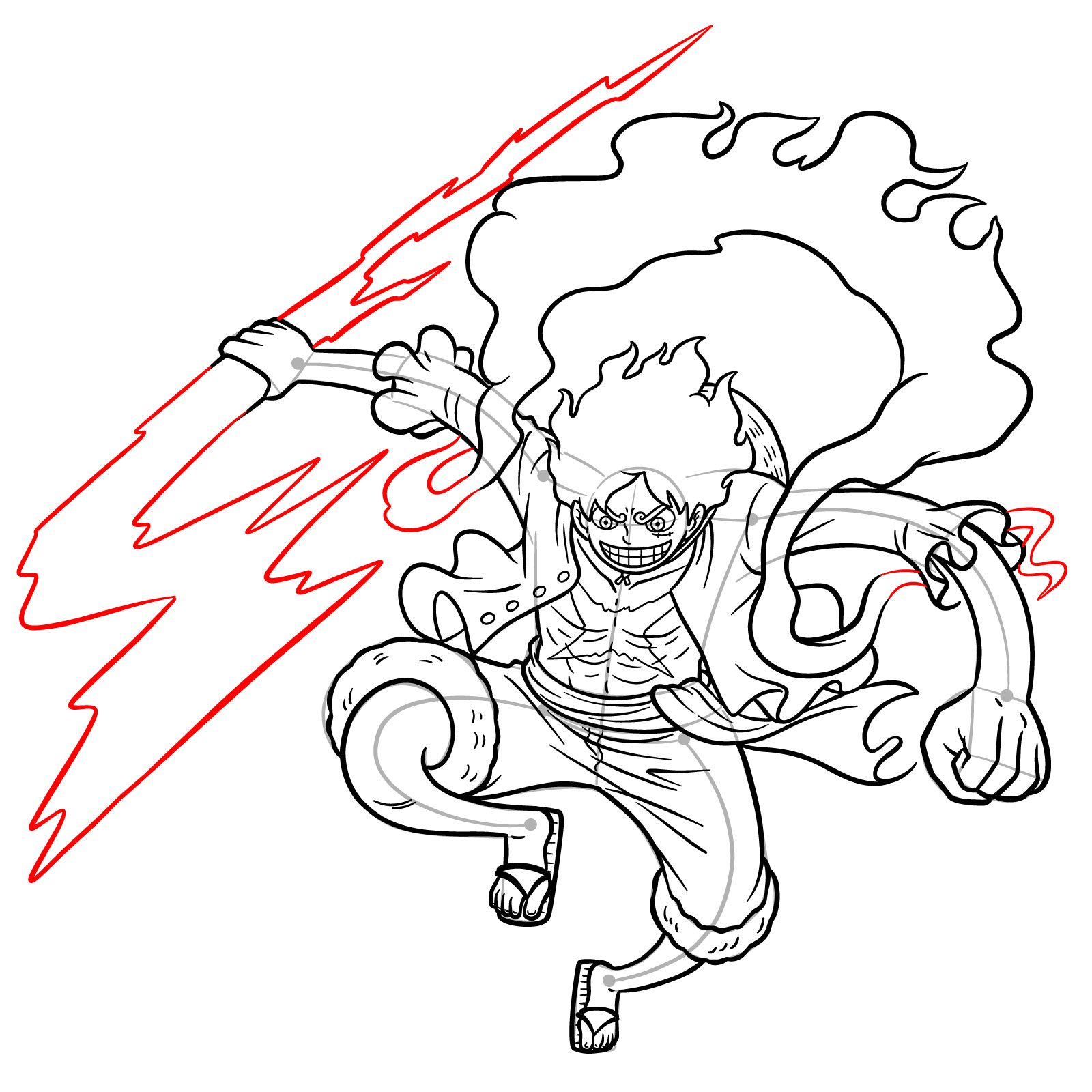 How to Draw Luffy in Gear 5 Using Gomu Gomu no Kaminari - step 25