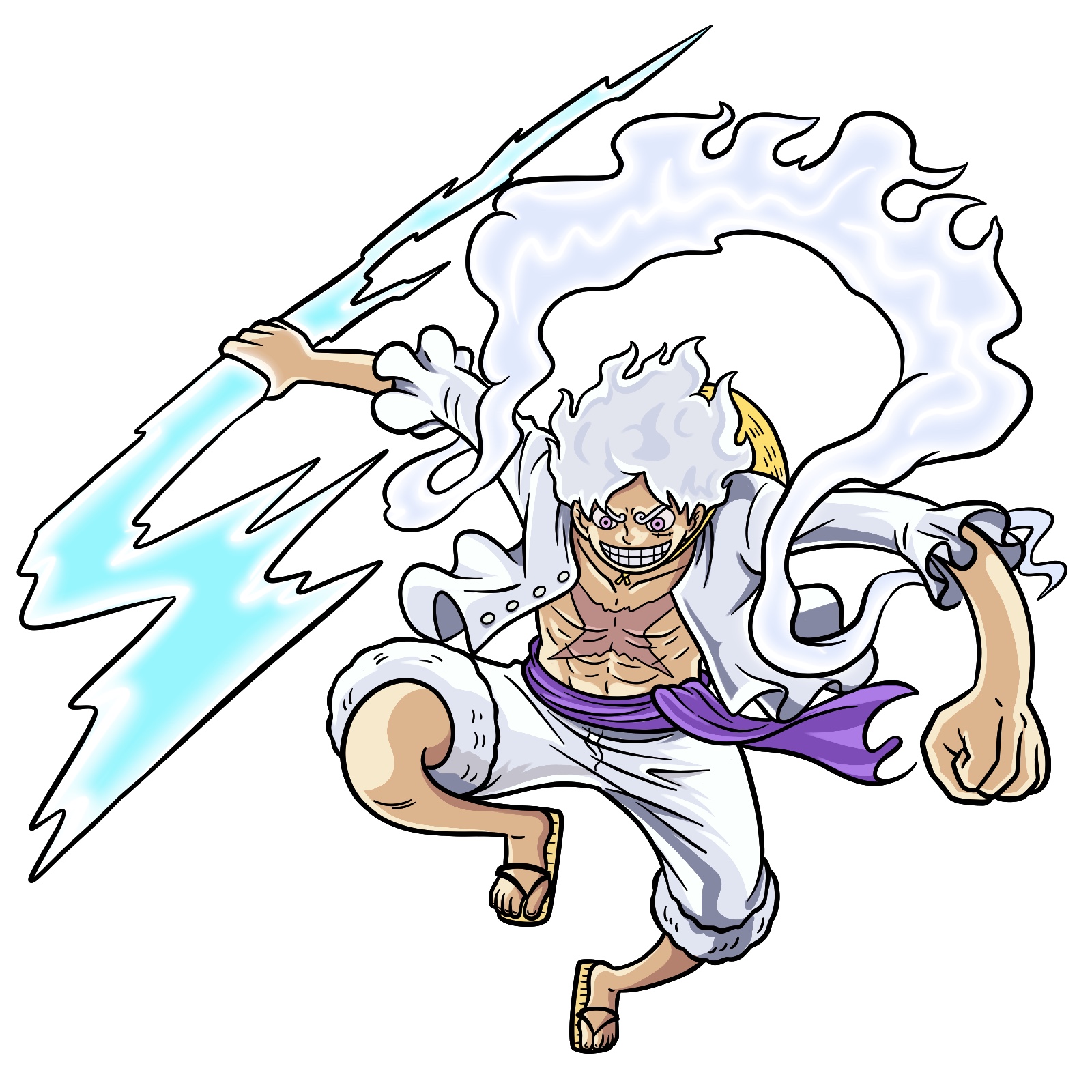 How to Draw Luffy in Gear 5 Using Gomu Gomu no Kaminari - final step