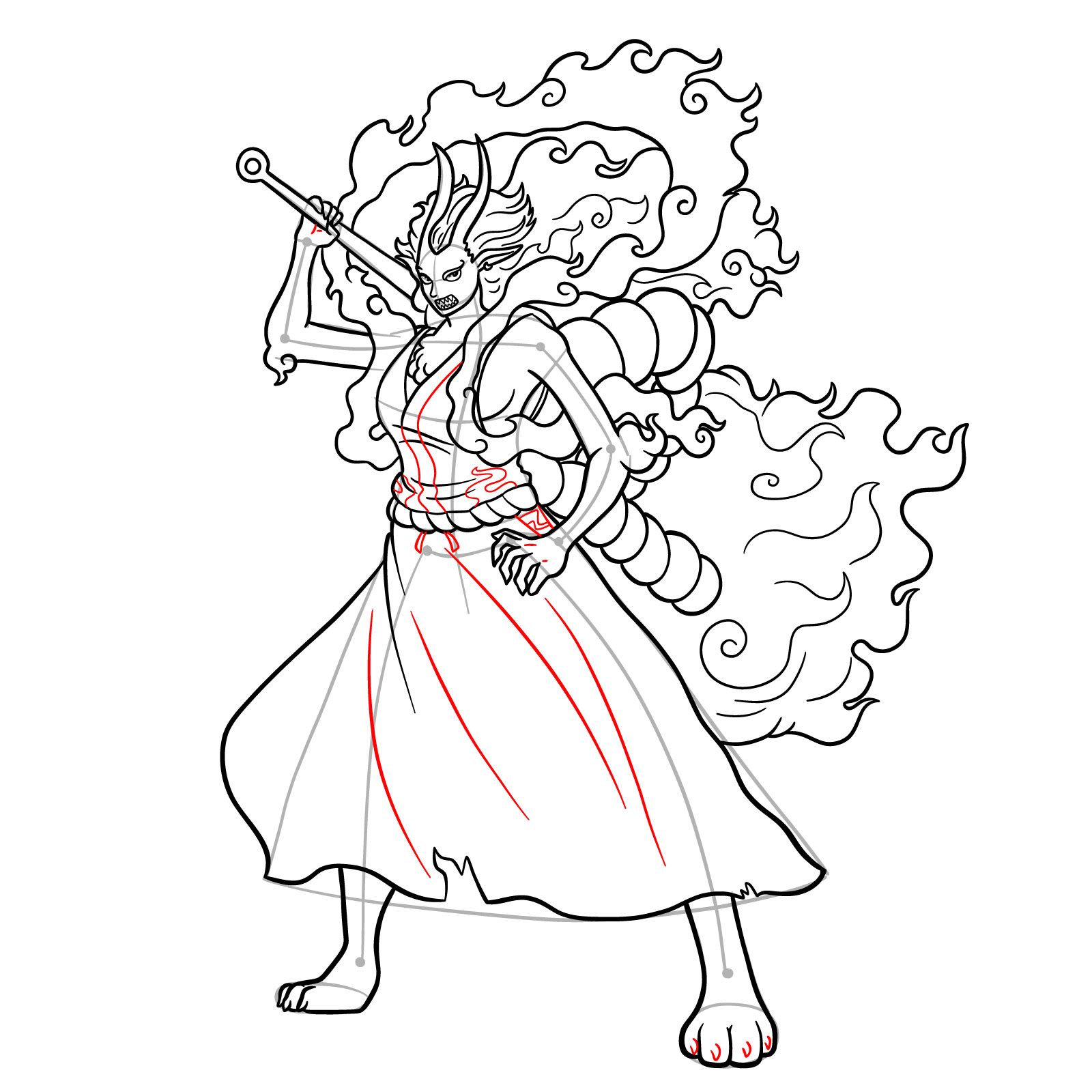 How to Draw Yamato Zoan Form from One Piece - step 27