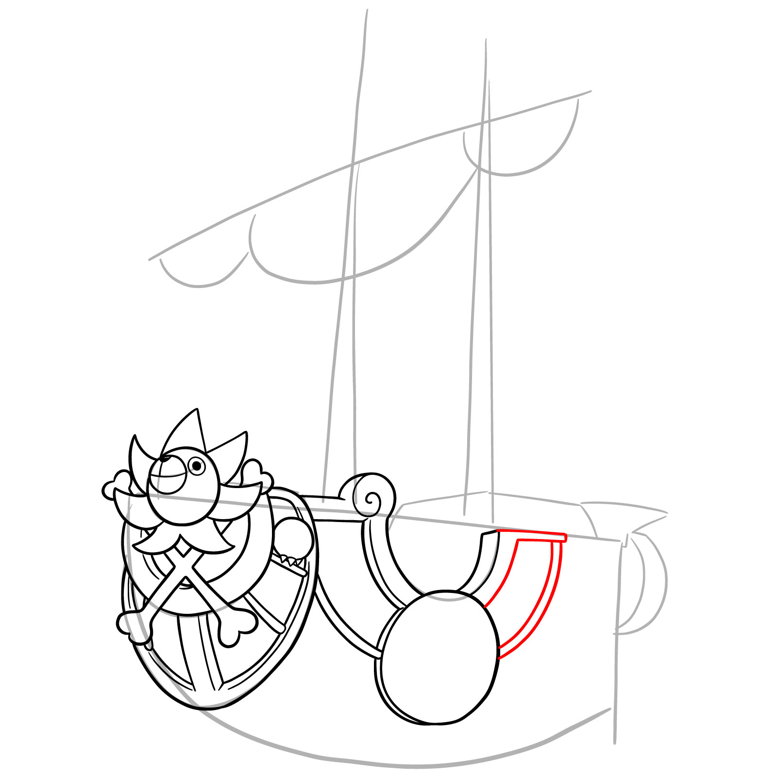 How to Draw the Thousand Sunny Ship from One Piece - step 16