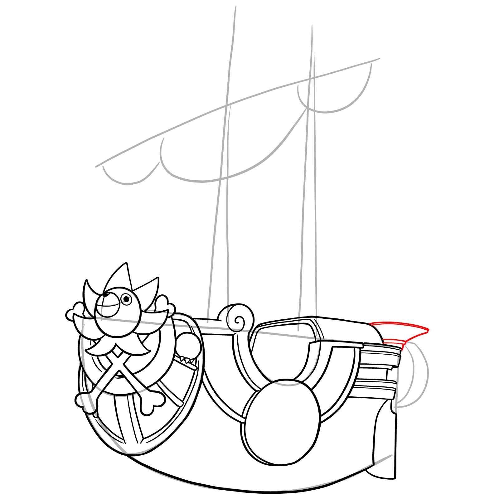 How to Draw the Thousand Sunny Ship from One Piece - step 21
