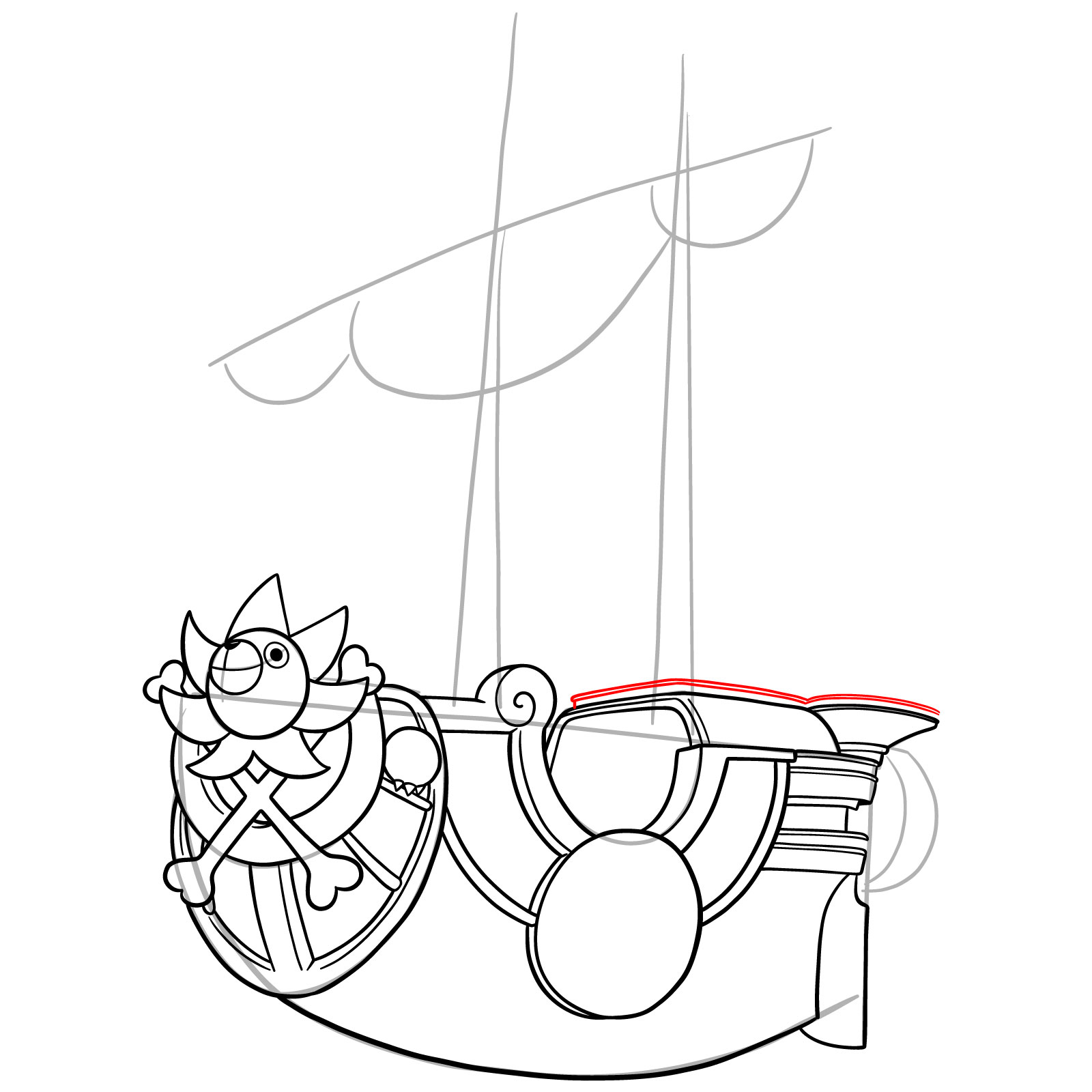 How to Draw the Thousand Sunny Ship from One Piece - step 22