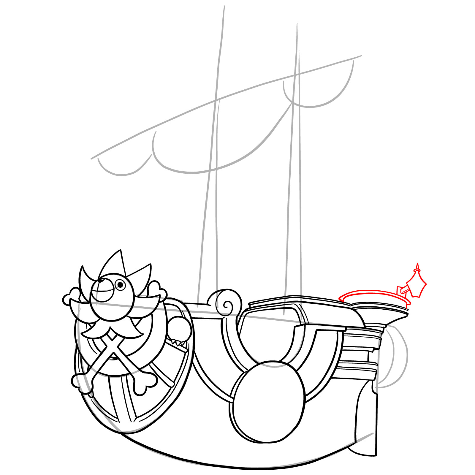 How to Draw the Thousand Sunny Ship from One Piece - step 23