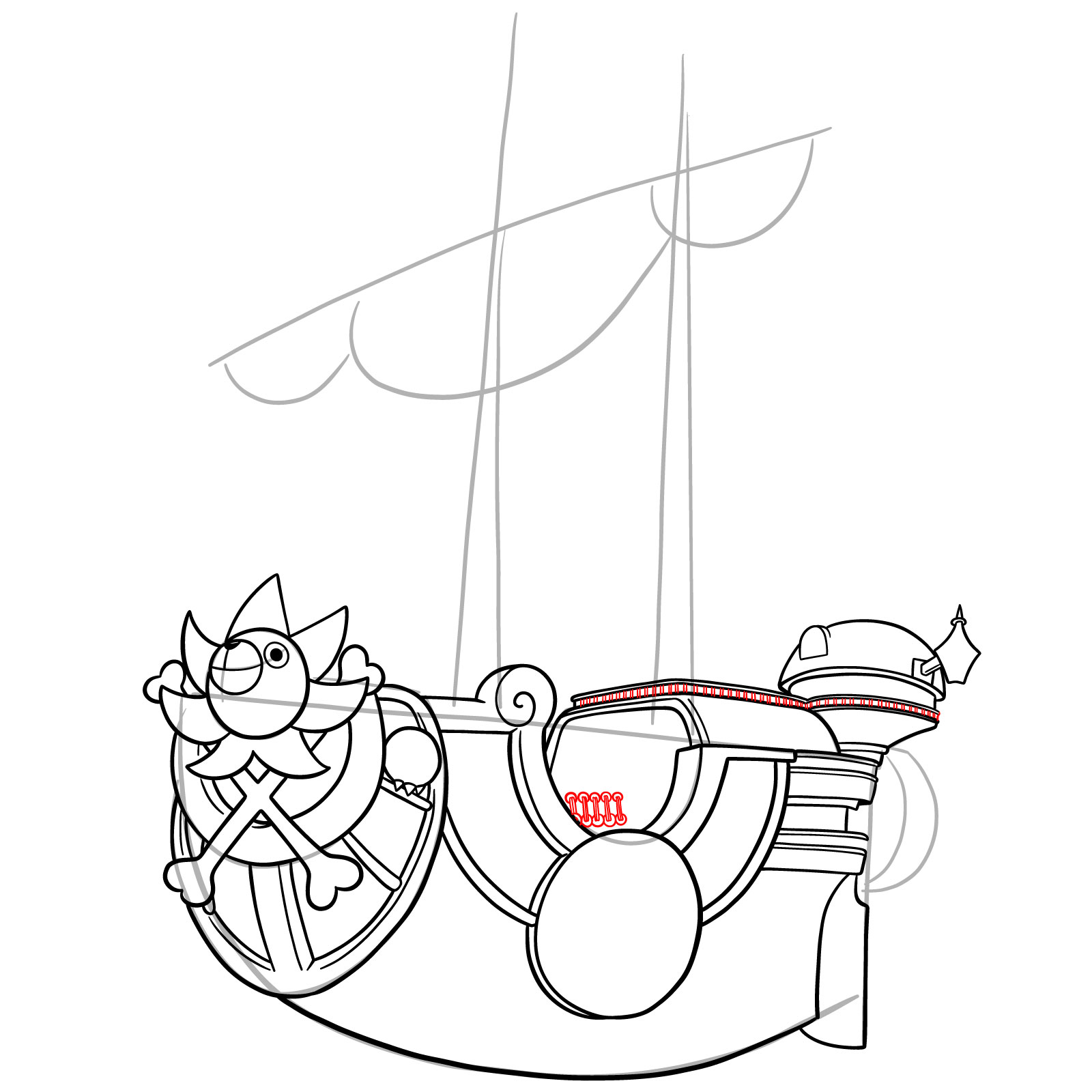 How to Draw the Thousand Sunny Ship from One Piece - step 25