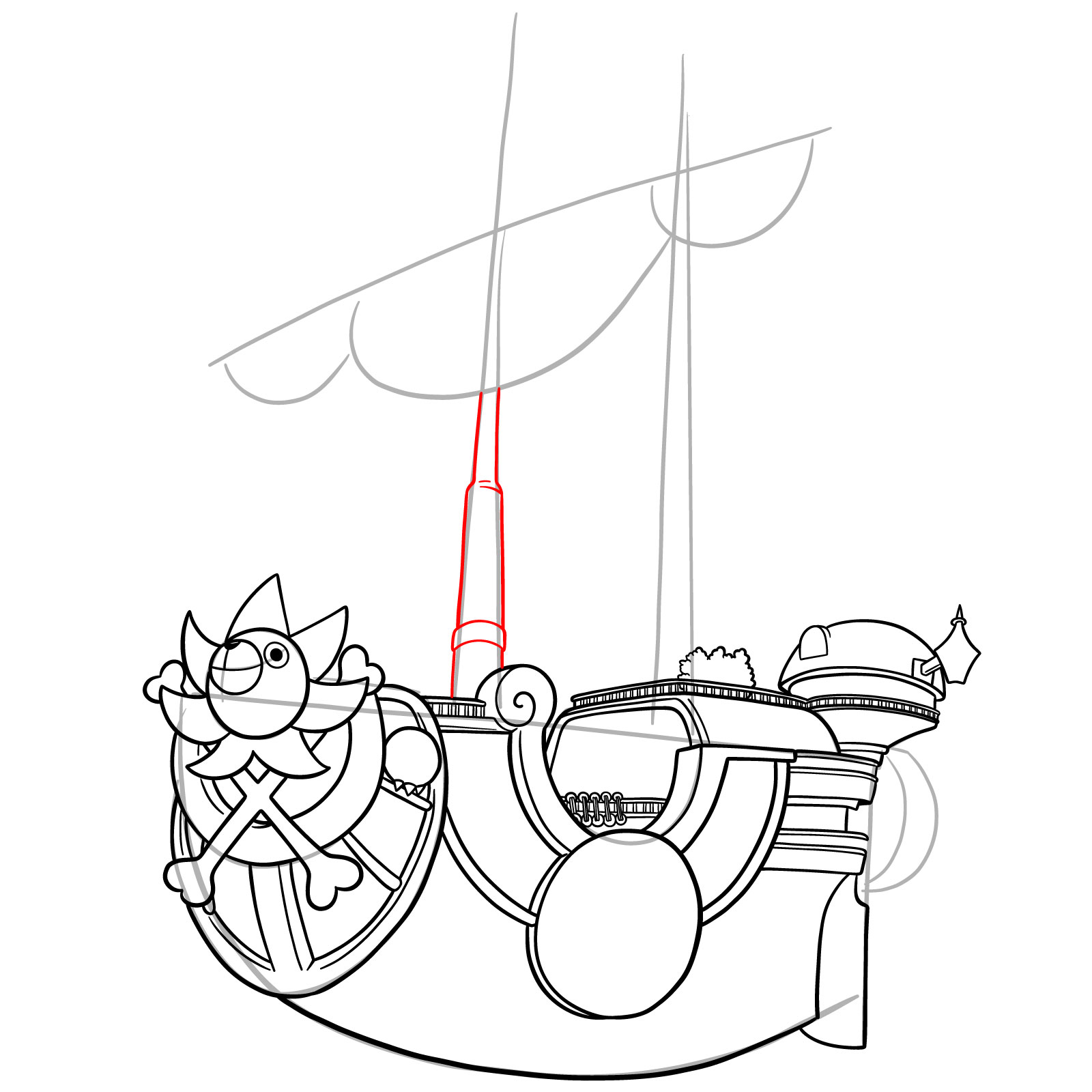 How to Draw the Thousand Sunny Ship from One Piece - step 27